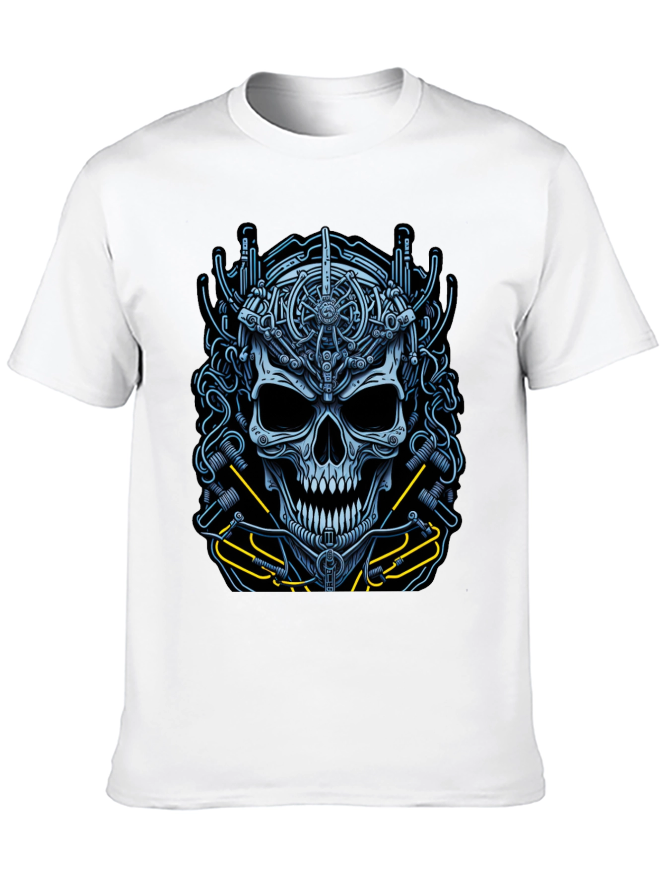 Mechanical Skull Graphic Tee - Cyberpunk Style Shirt