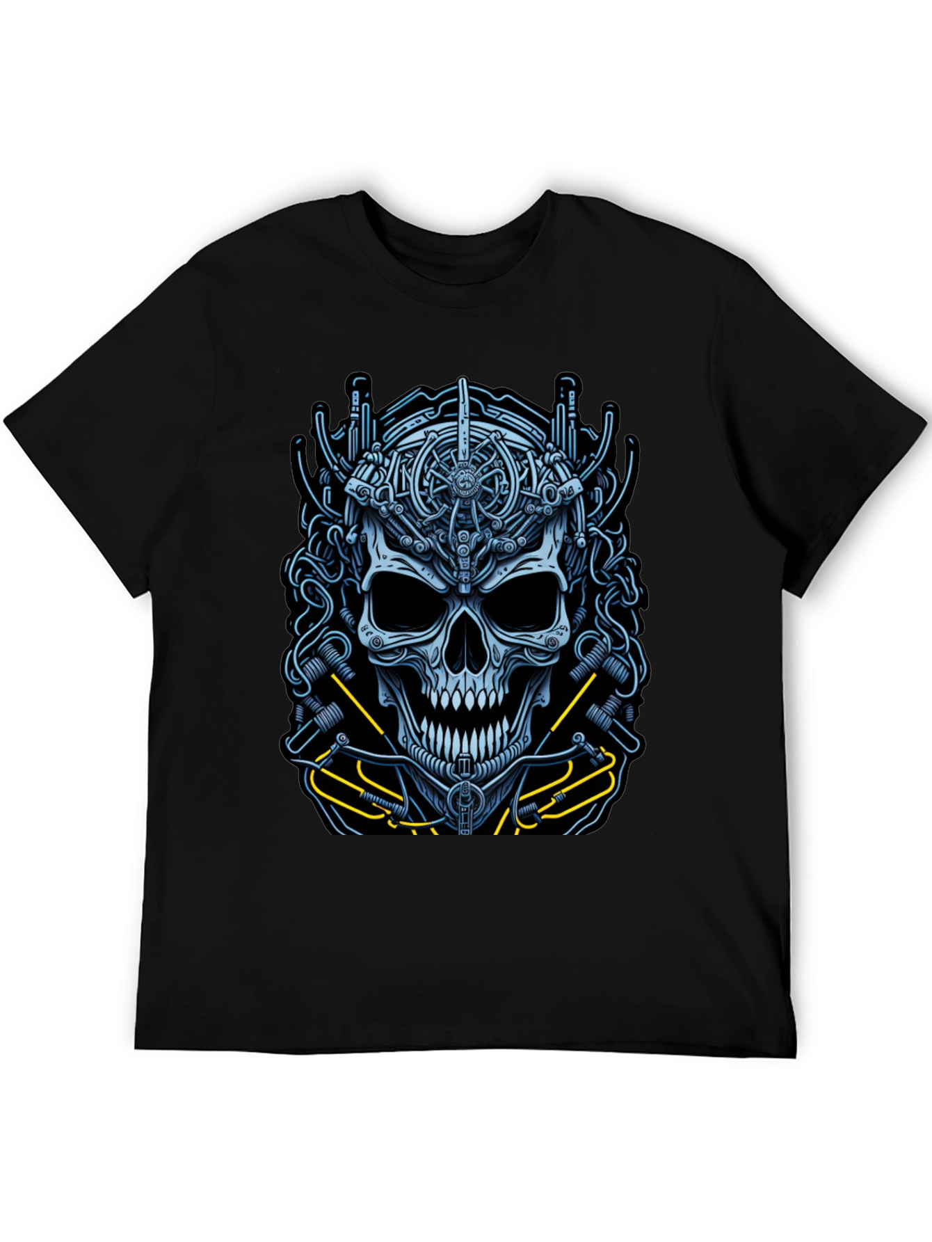 Mechanical Skull Graphic Tee - Cyberpunk Style Shirt