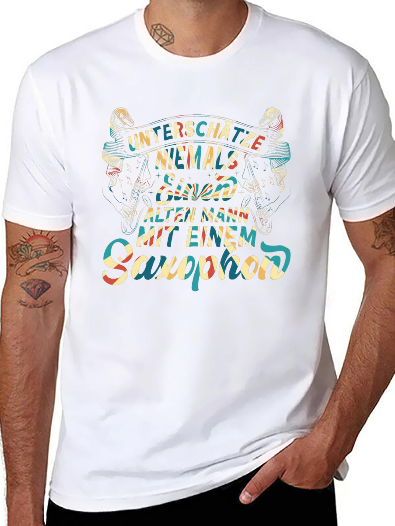 Saxophone Old Man Graphic Tee