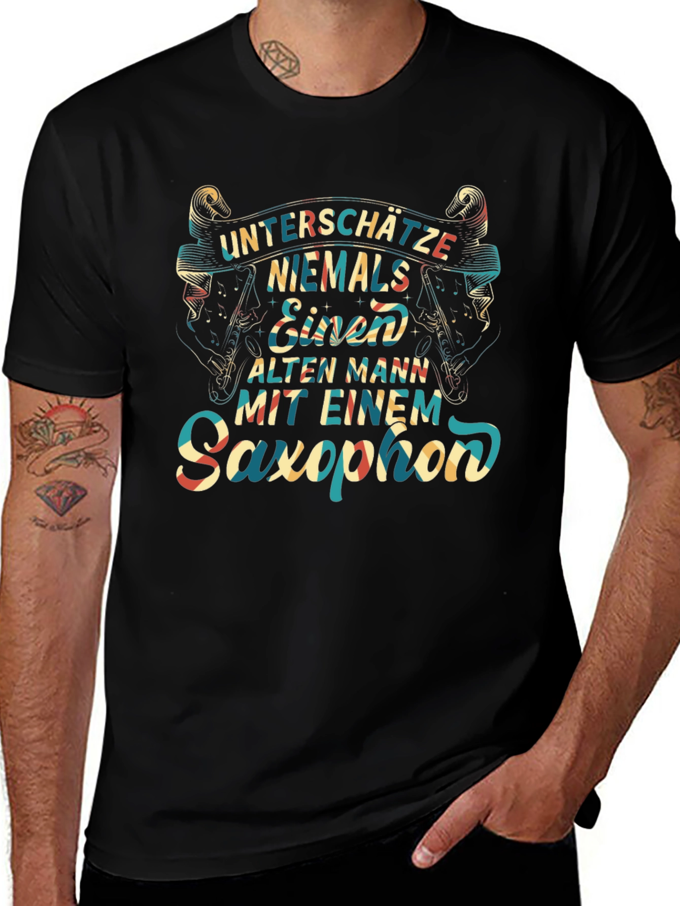 Saxophone Old Man Graphic Tee