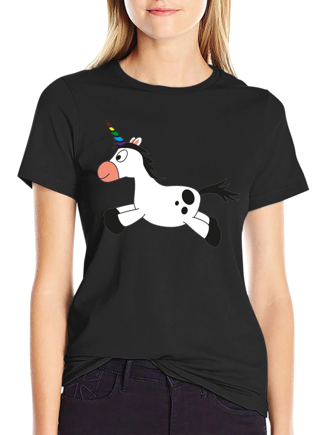 Unicorn Cartoon Black T-Shirt