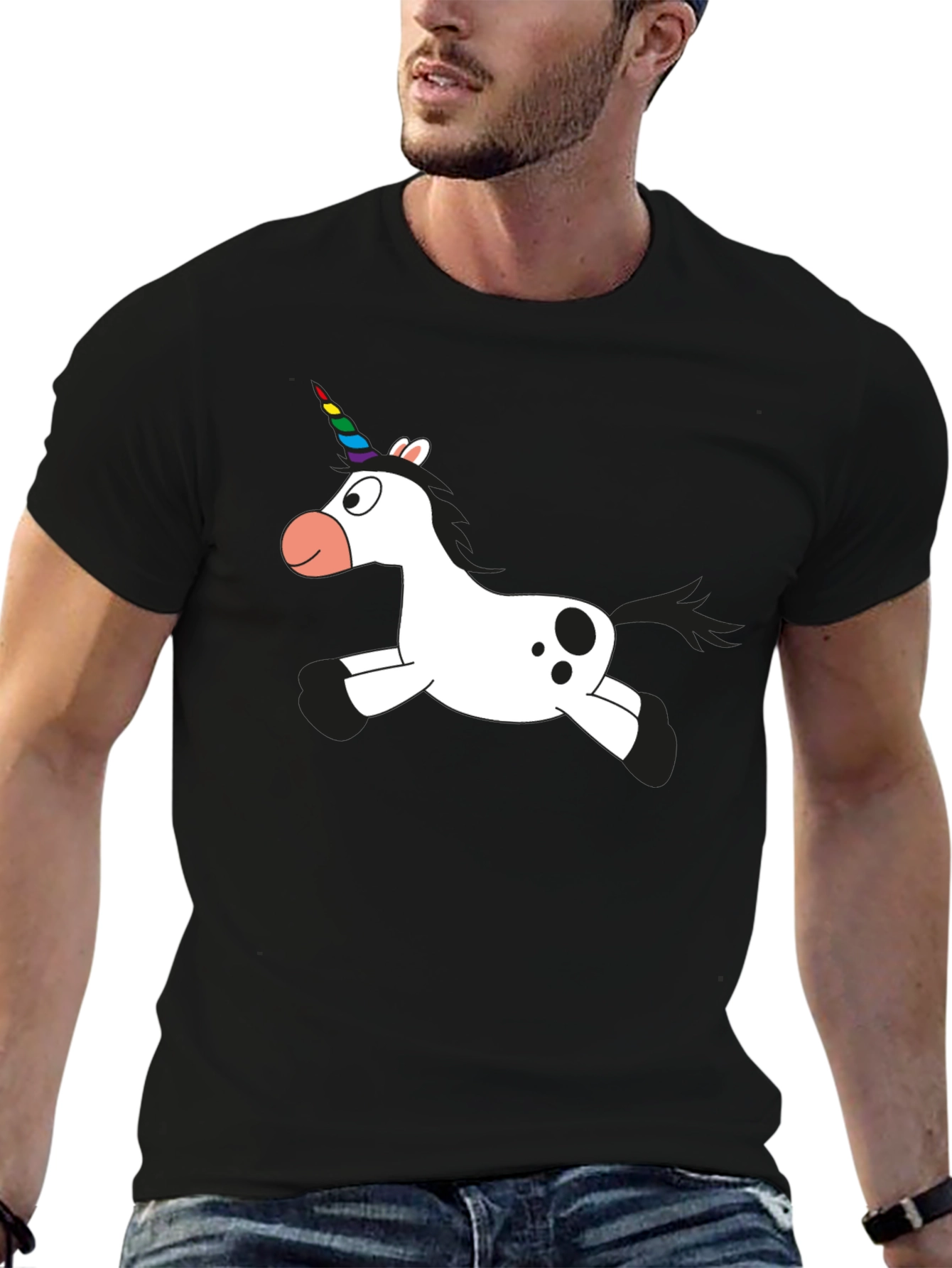 Unicorn Cartoon Black T-Shirt