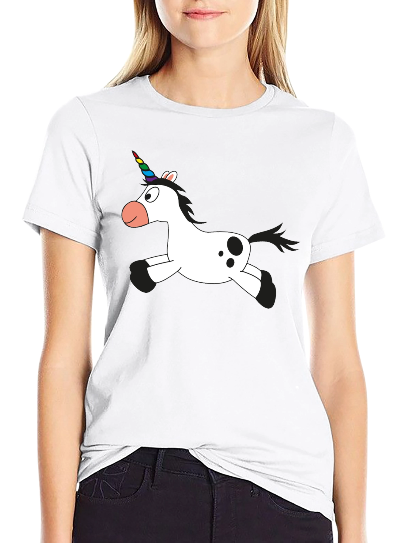 Unicorn Cartoon Black T-Shirt
