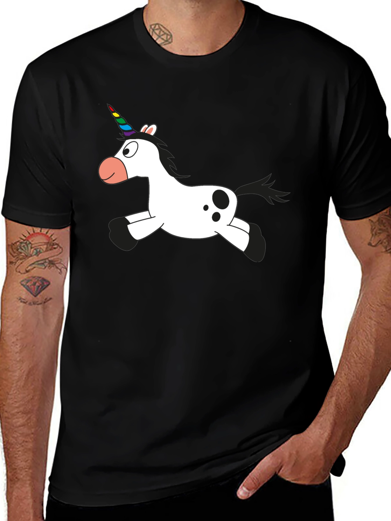 Unicorn Cartoon Black T-Shirt