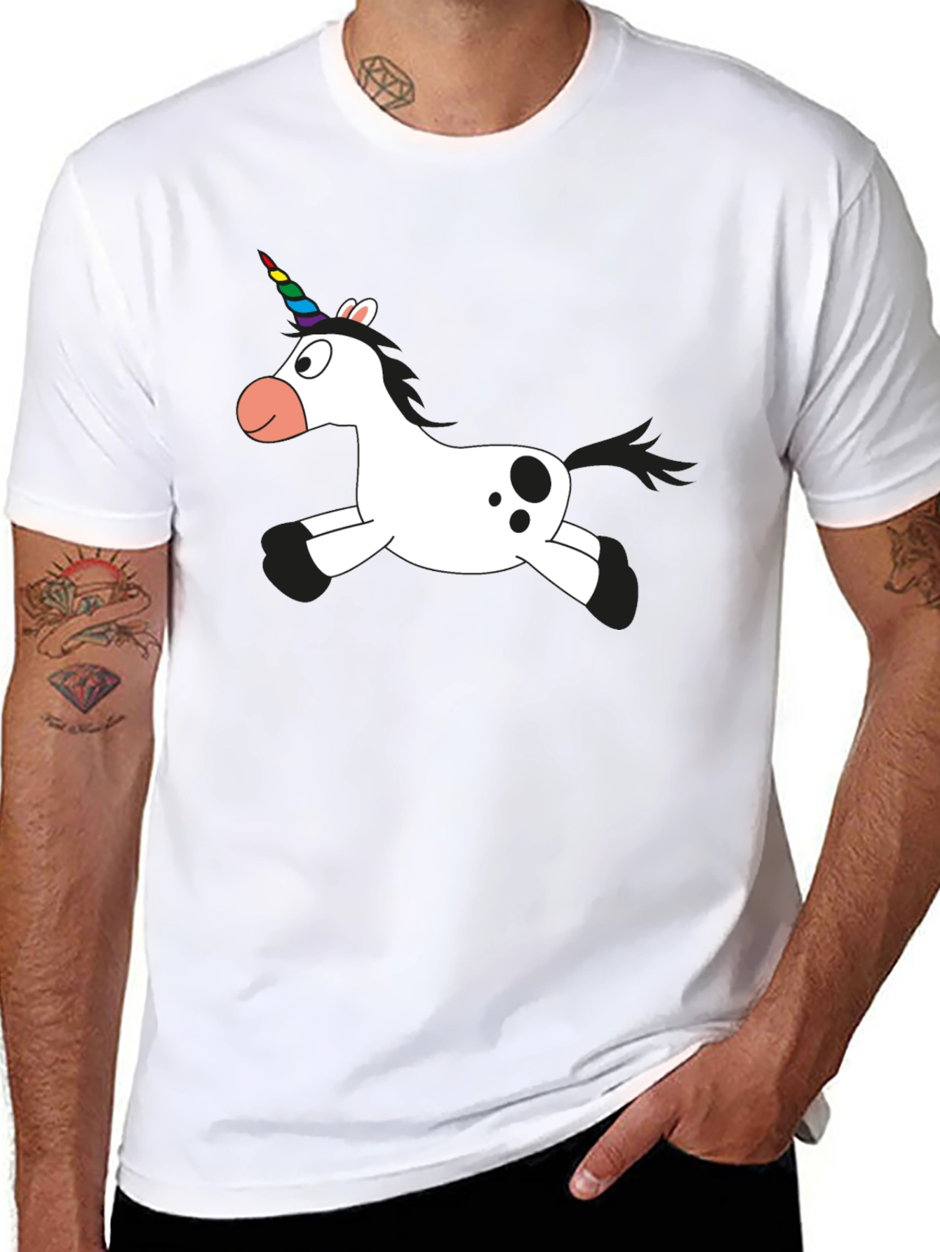 Unicorn Cartoon Black T-Shirt