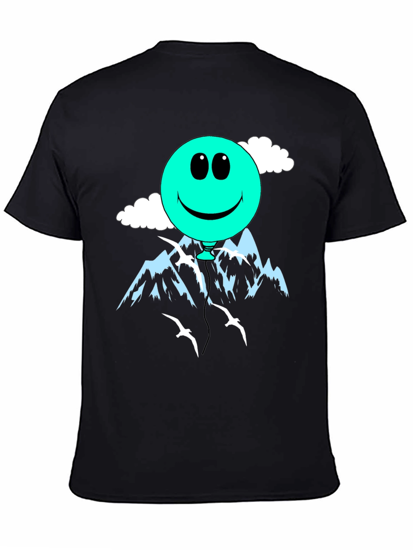 Smiley Balloon Graphic Tee - Black Cotton T-Shirt