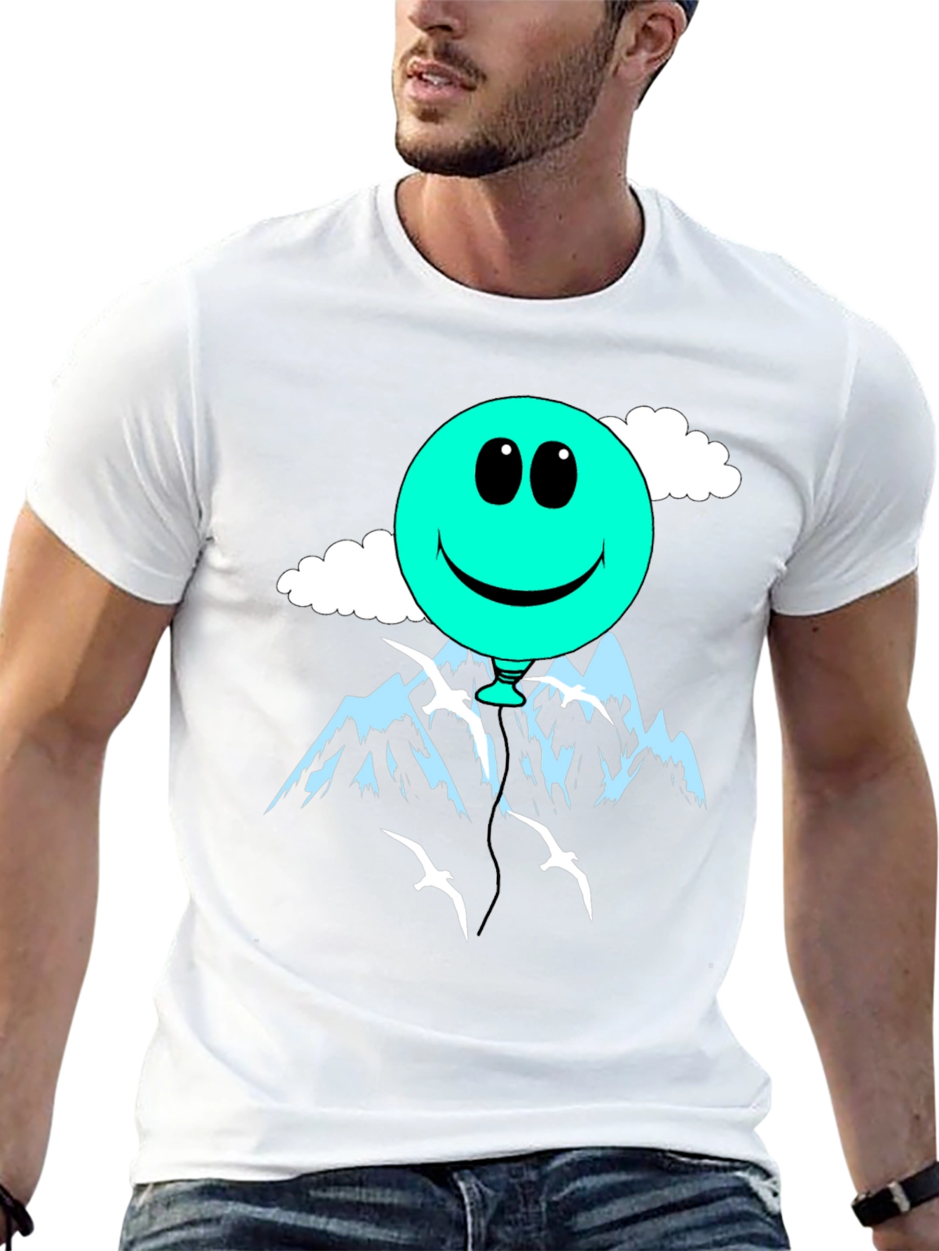 Smiley Balloon Graphic Tee - Black Cotton T-Shirt