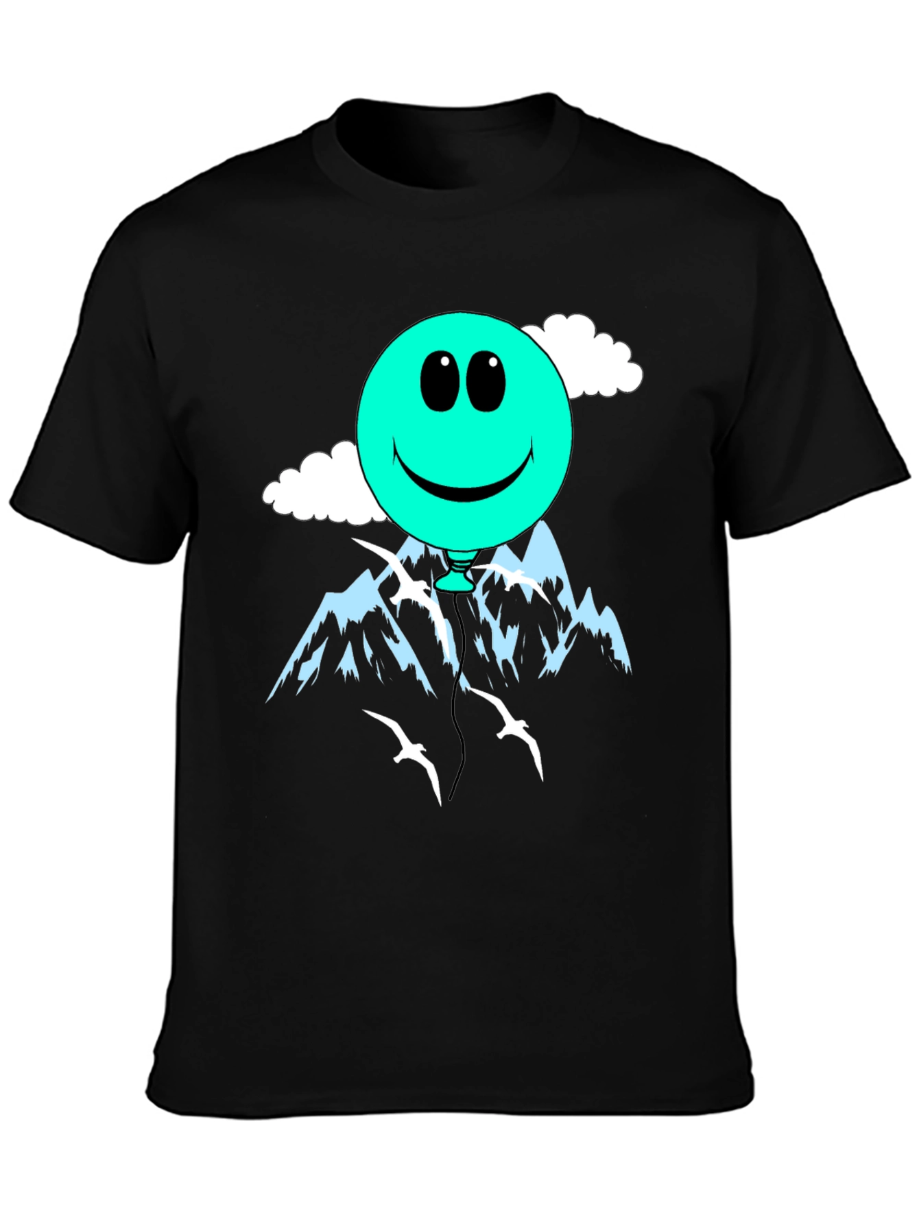 Smiley Balloon Graphic Tee - Black Cotton T-Shirt