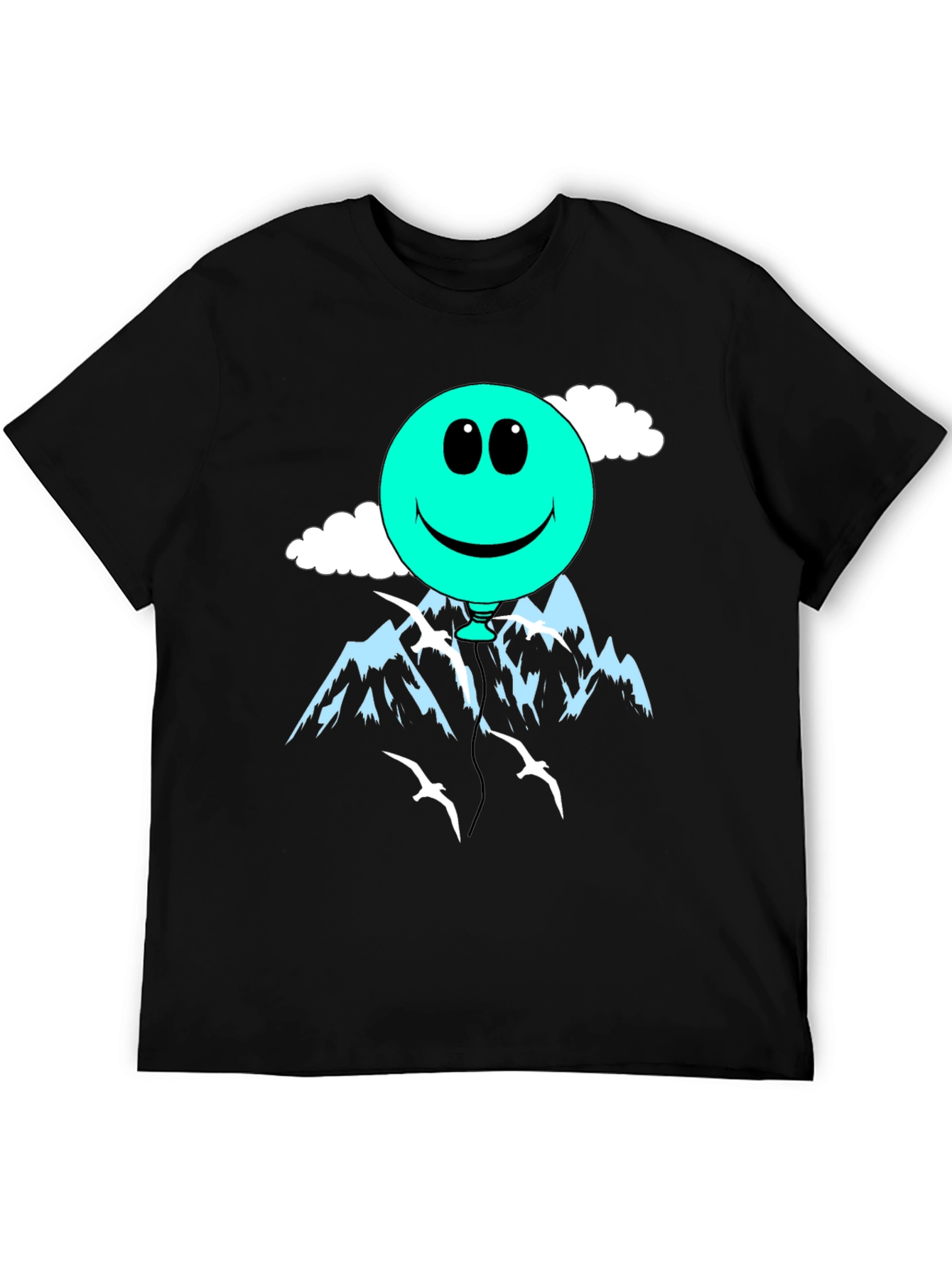 Smiley Balloon Graphic Tee - Black Cotton T-Shirt