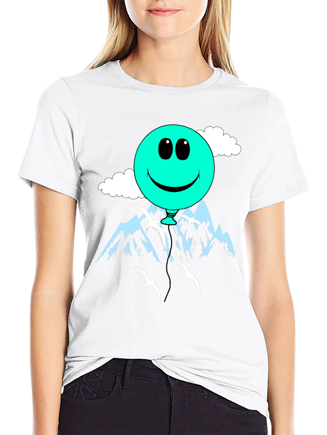 Smiley Balloon Graphic Tee - Black Cotton T-Shirt