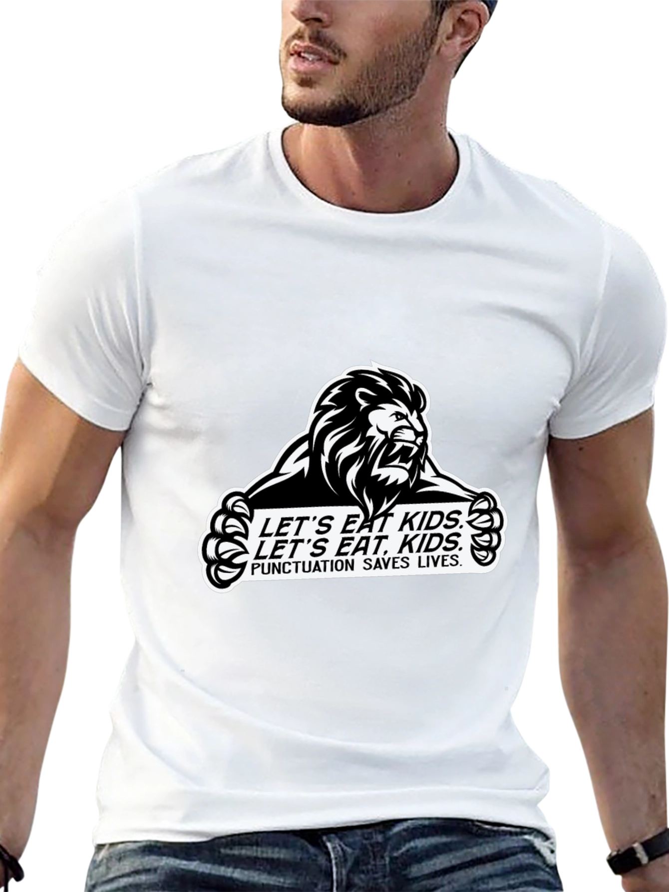 Punctuation Saves Lives Lion Graphic Tee