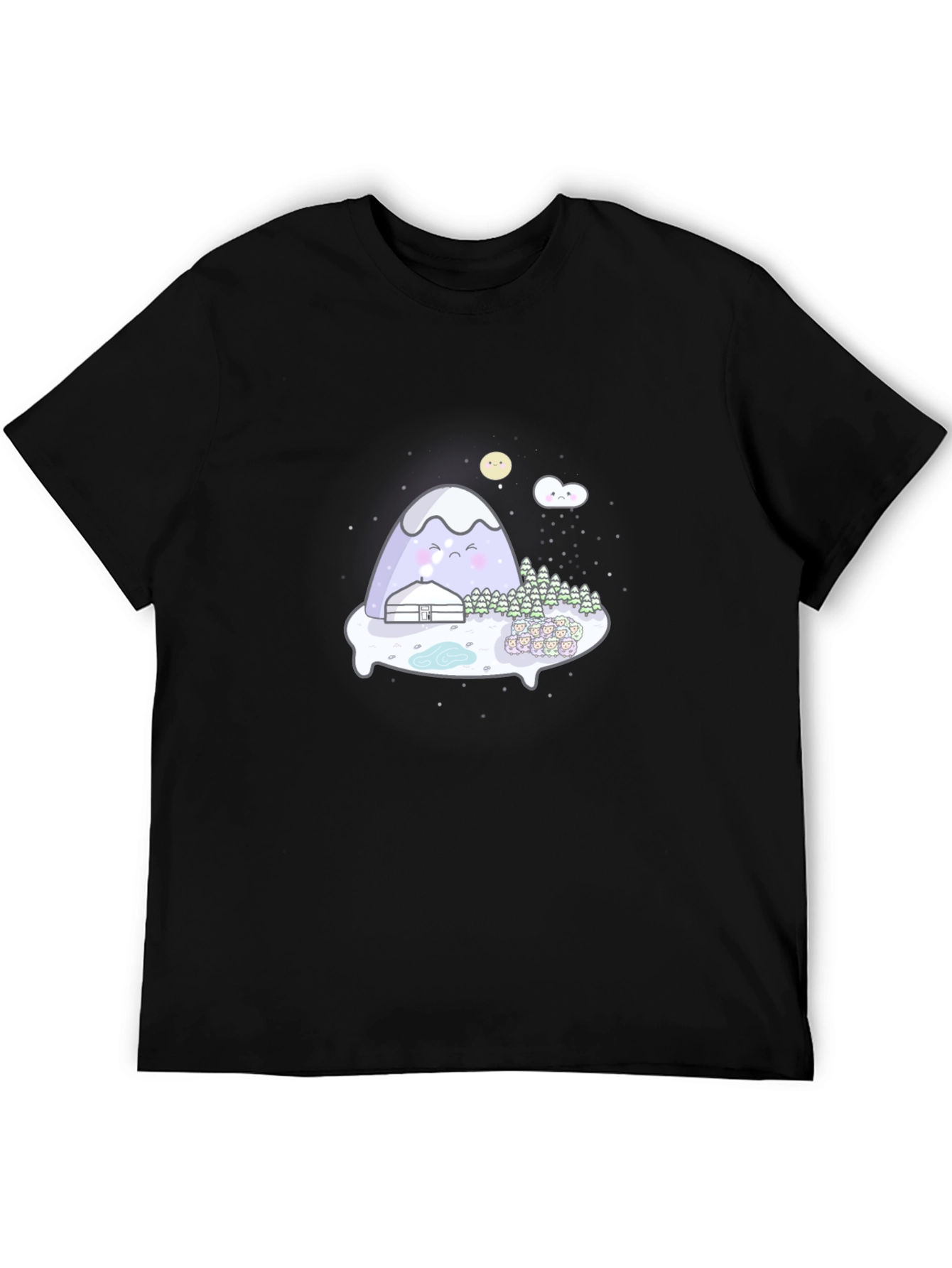 Cute Mountain Graphic Tee - Black Cotton T-Shirt