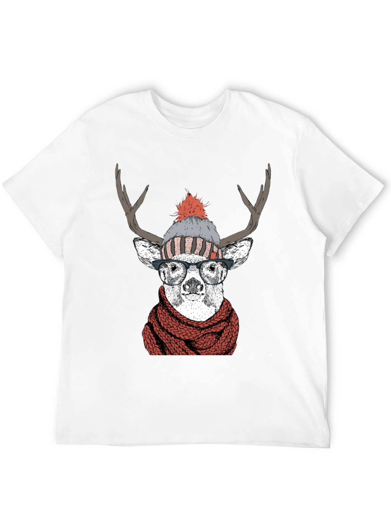Hipster Deer Graphic Tee - Antler Scarf & Glasses