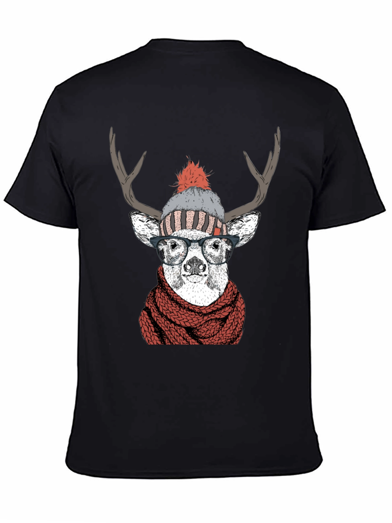Hipster Deer Graphic Tee - Antler Scarf & Glasses