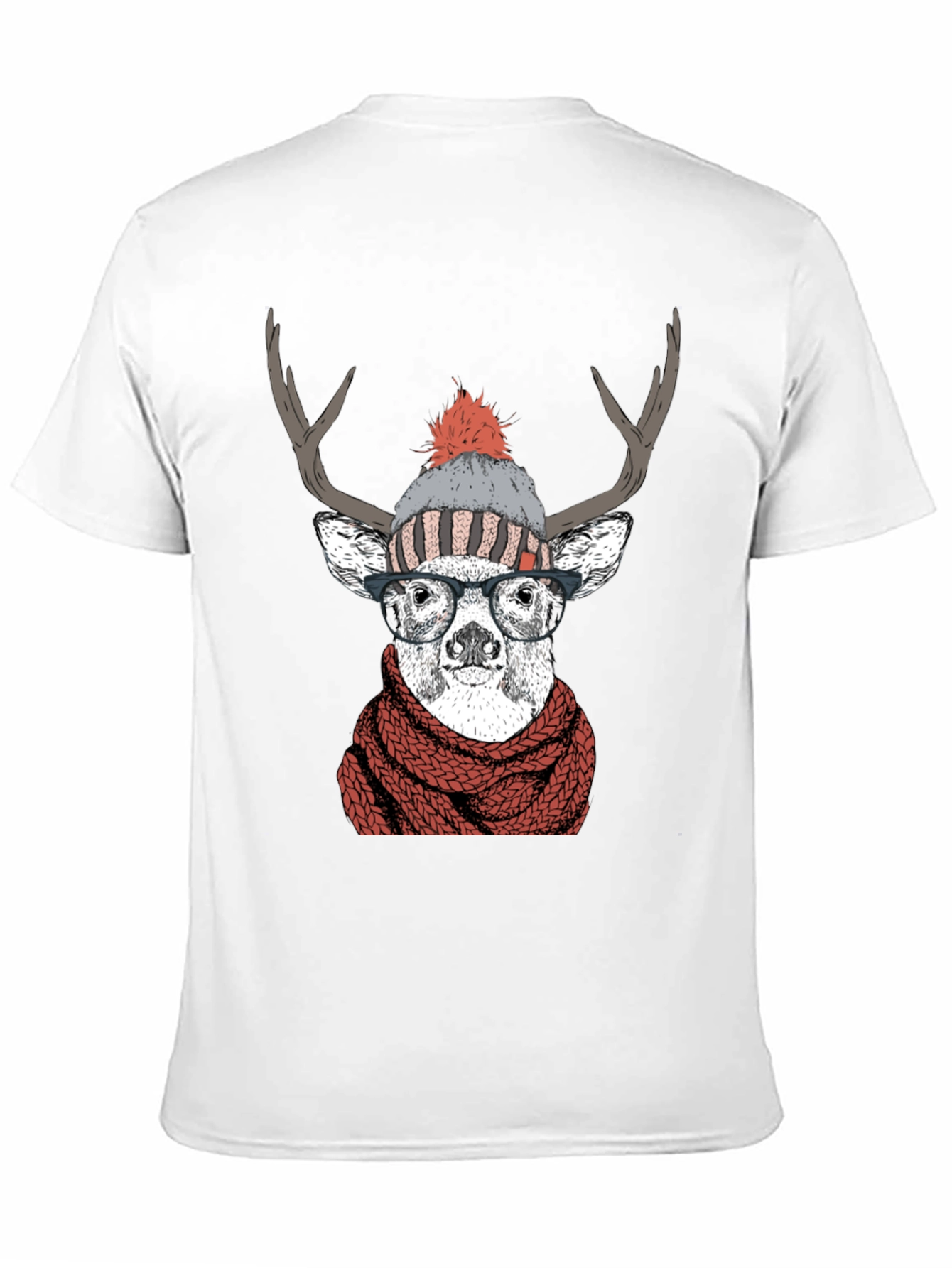 Hipster Deer Graphic Tee - Antler Scarf & Glasses