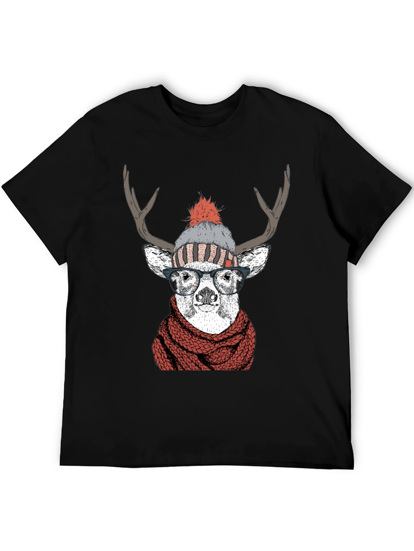 Hipster Deer Graphic Tee - Antler Scarf & Glasses