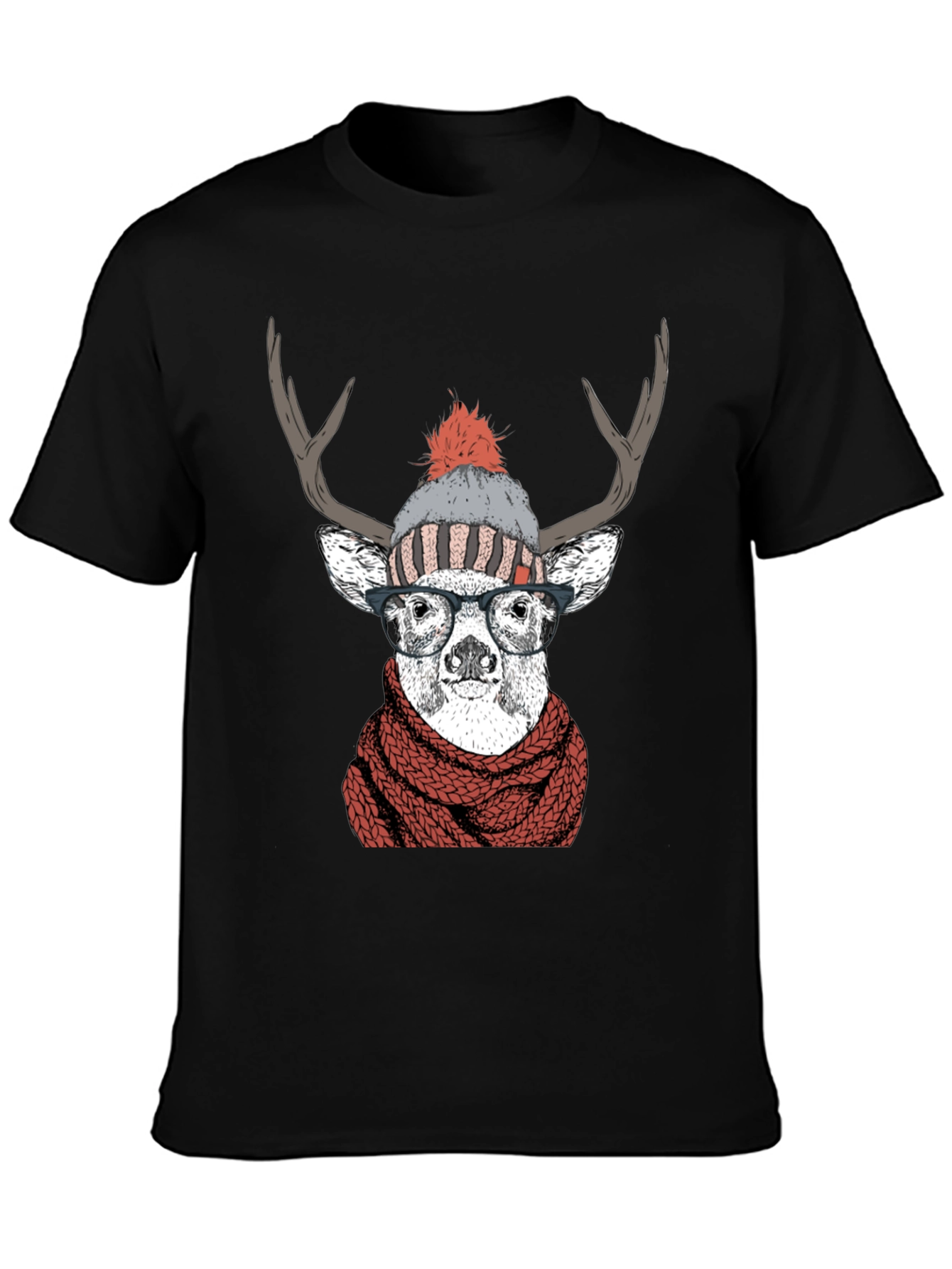 Hipster Deer Graphic Tee - Antler Scarf & Glasses
