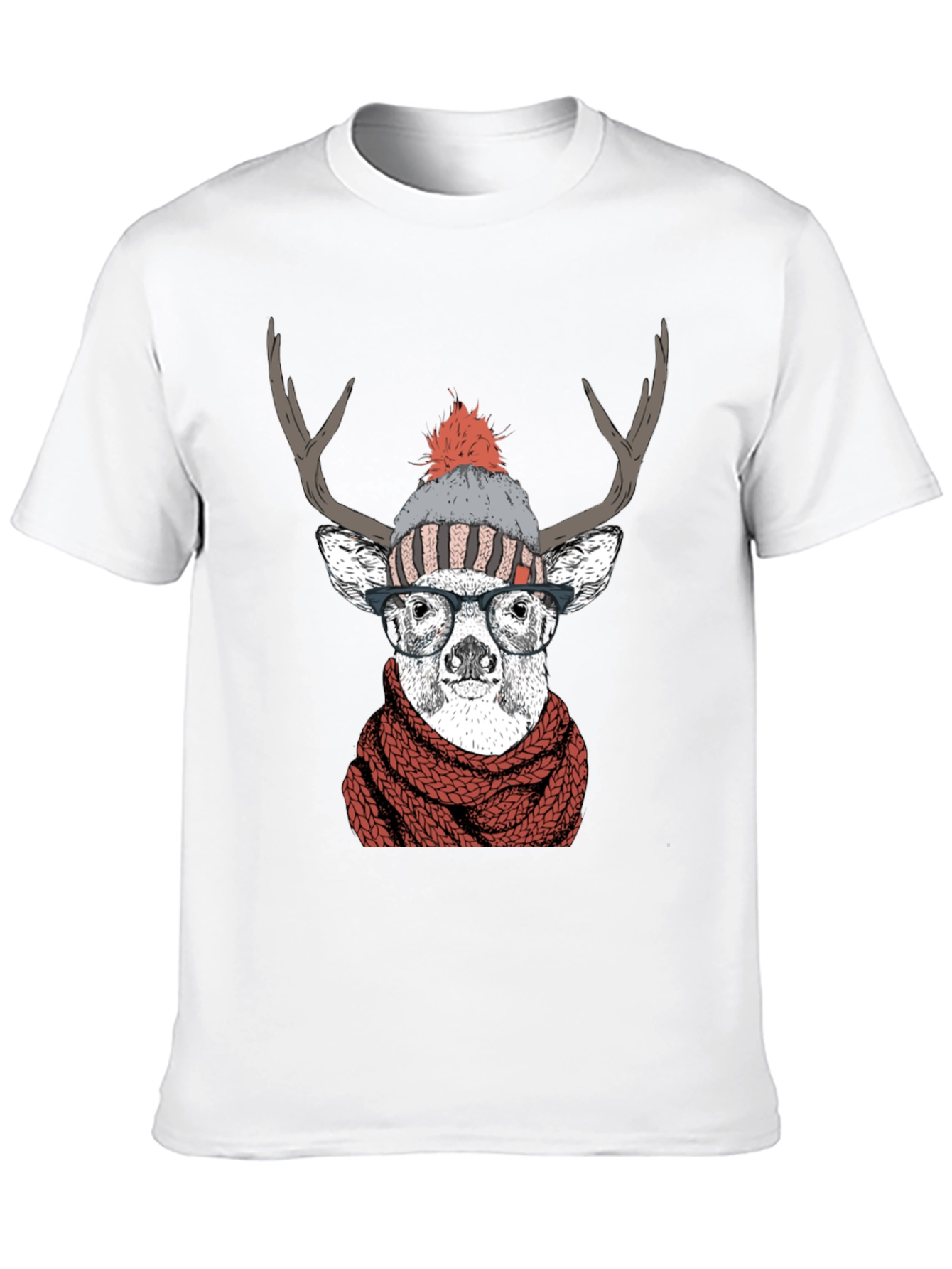 Hipster Deer Graphic Tee - Antler Scarf & Glasses