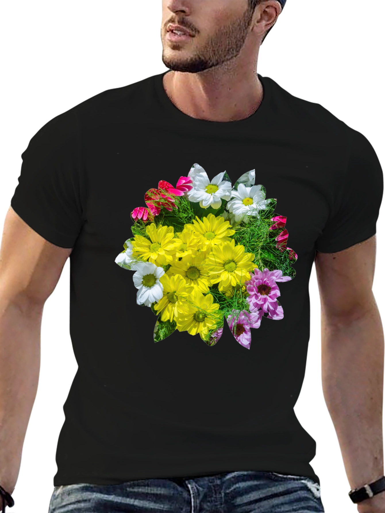 Floral Graphic T-Shirt - Black Casual Tee