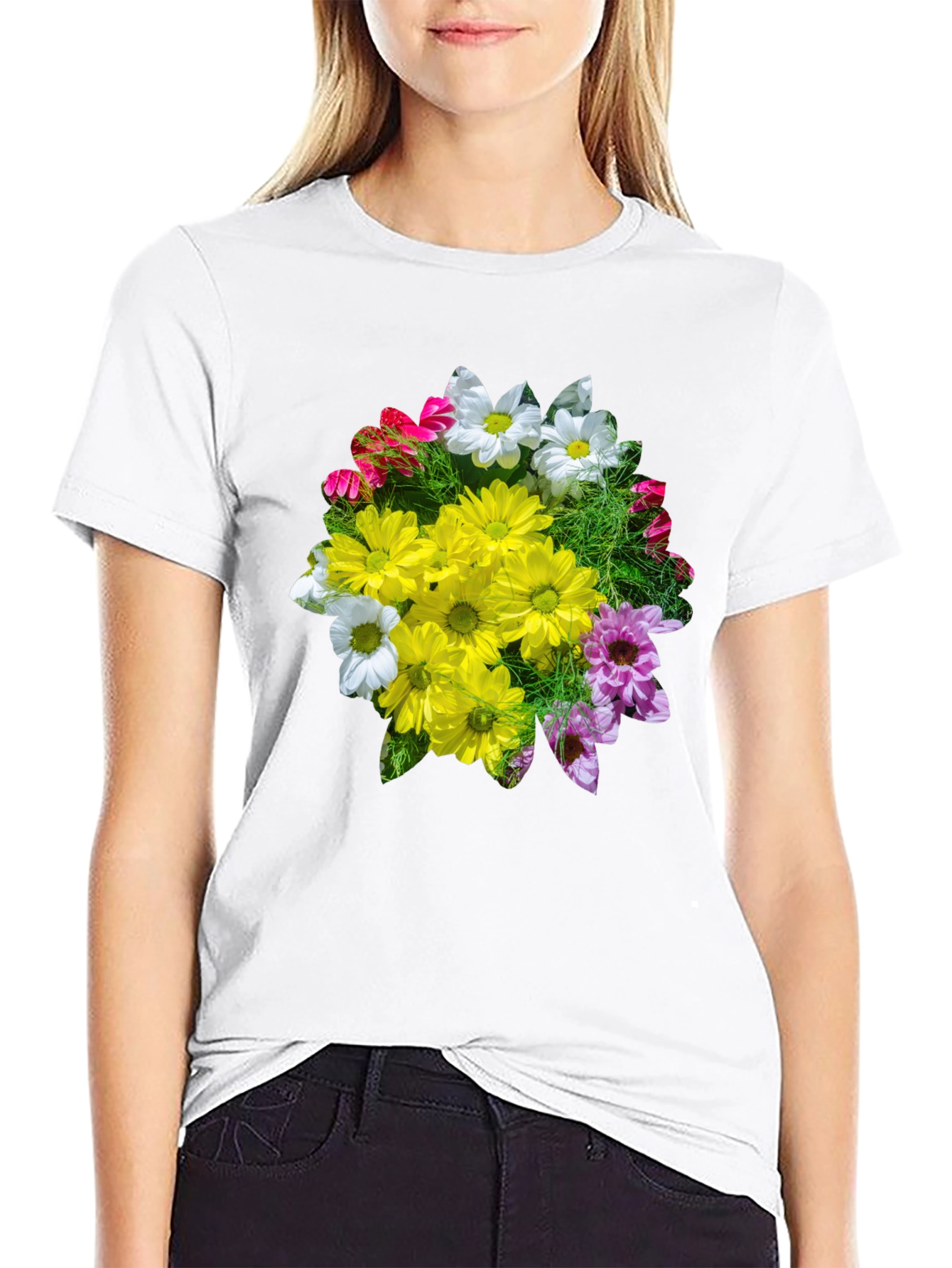 Floral Graphic T-Shirt - Black Casual Tee