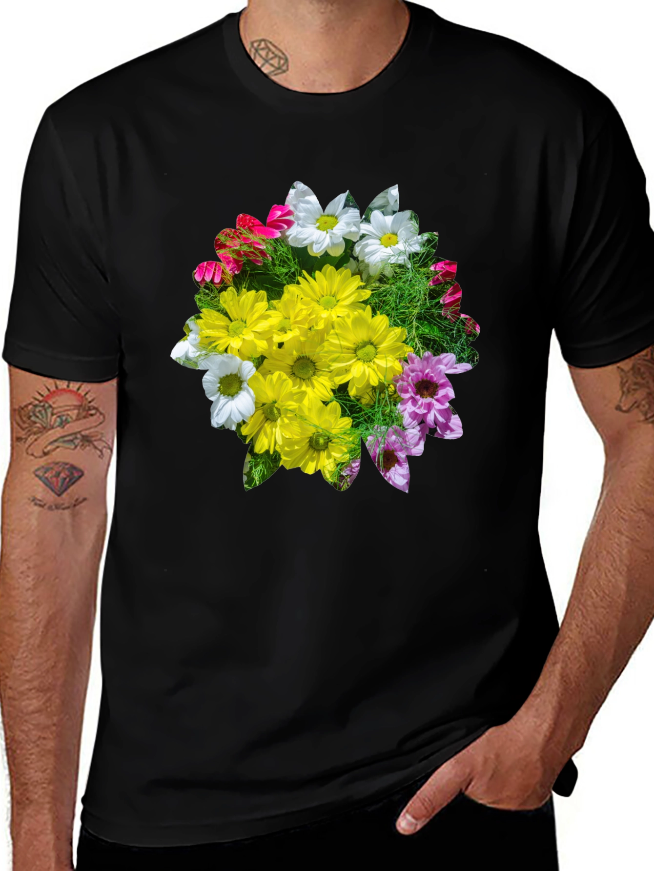 Floral Graphic T-Shirt - Black Casual Tee