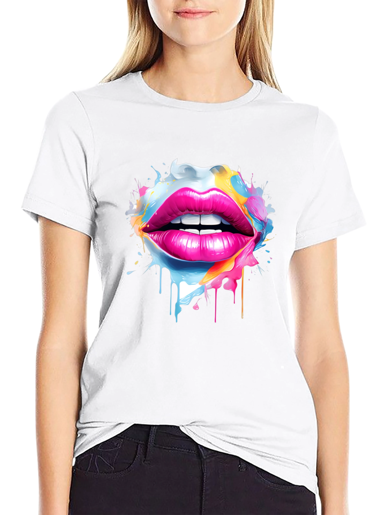 Vibrant Lips Graphic Tee - Unique Artistic Design
