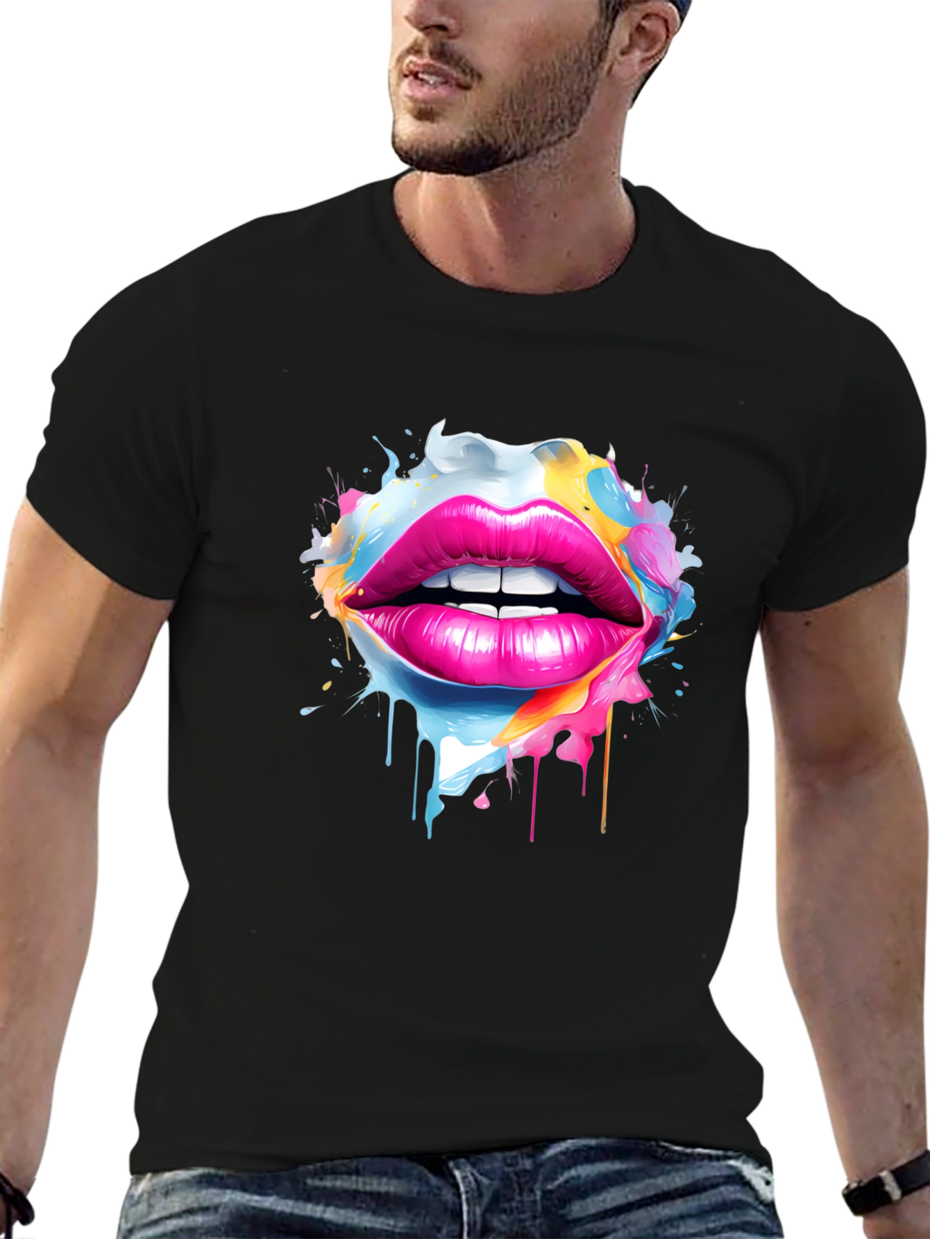 Vibrant Lips Graphic Tee - Unique Artistic Design
