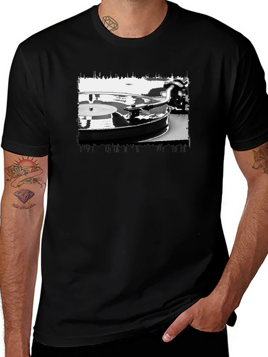 Vintage Turntable Graphic Black T-Shirt