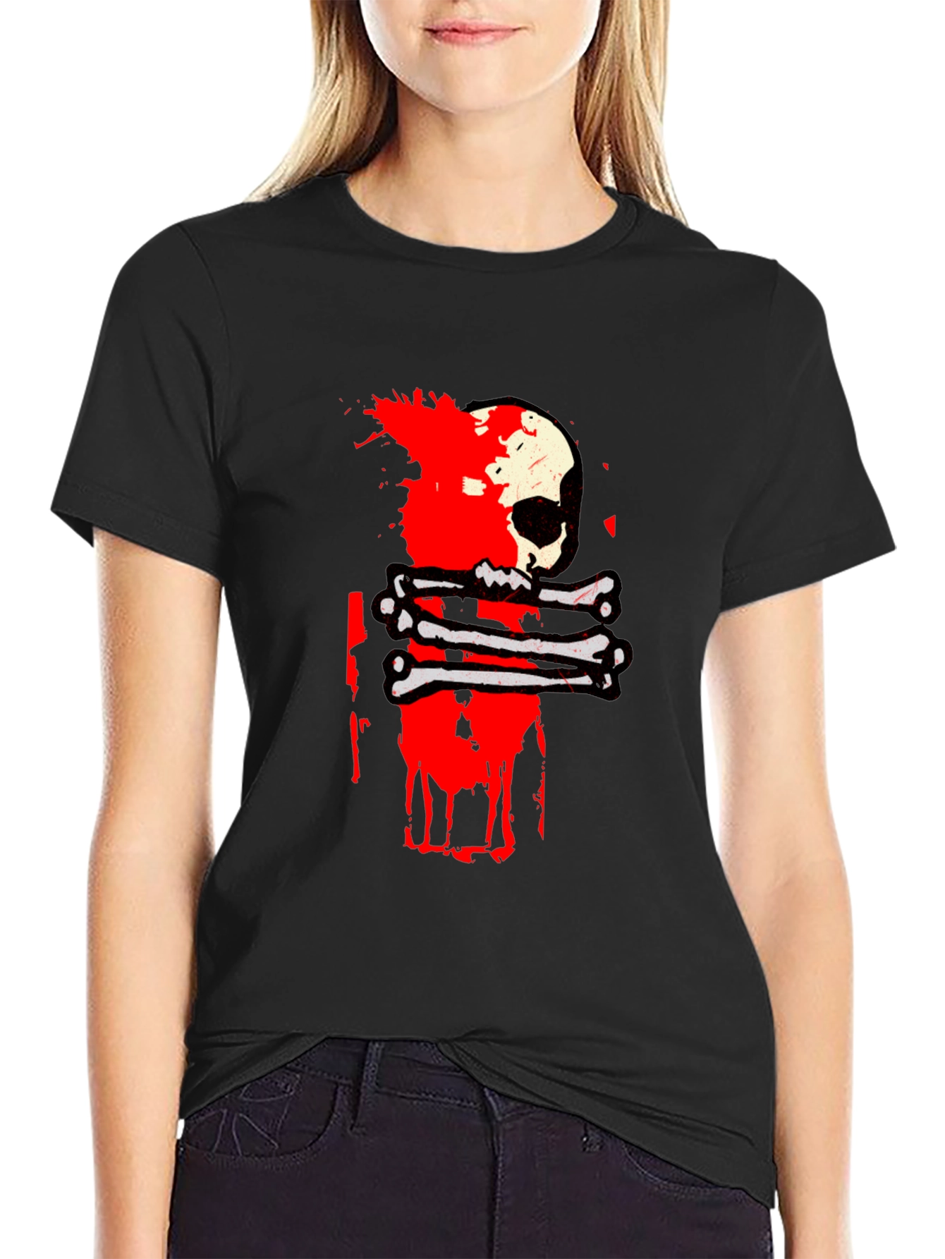Skull and Bones Graphic Tee - Black Cotton T-Shirt