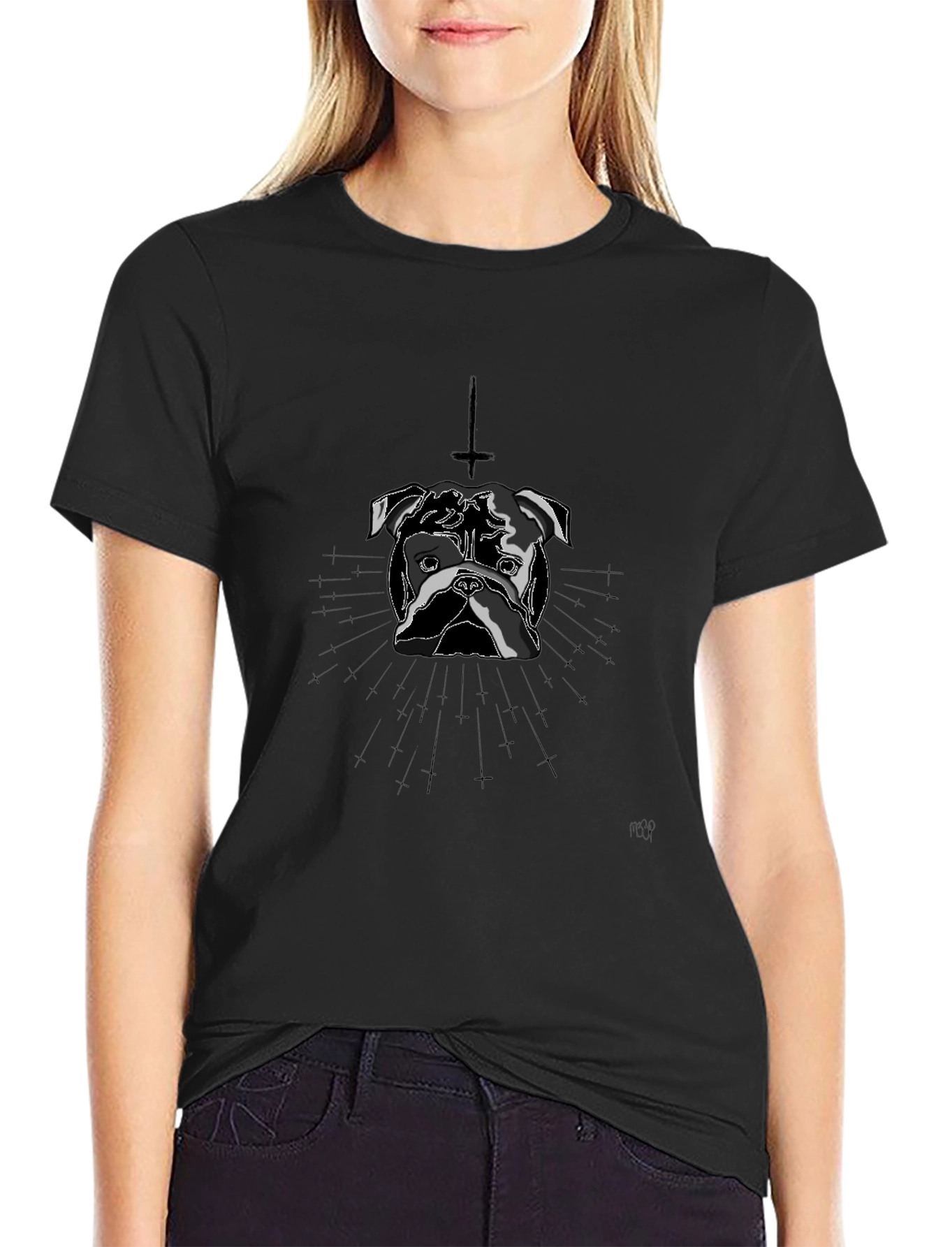 Dog Graphic Tee - Inverted Cross Detail