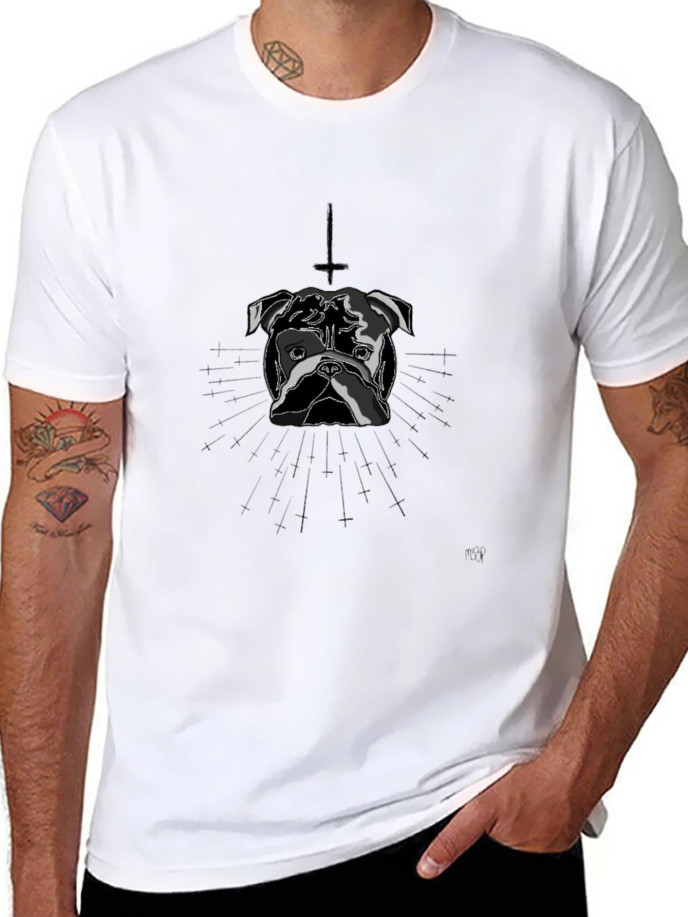 Dog Graphic Tee - Inverted Cross Detail