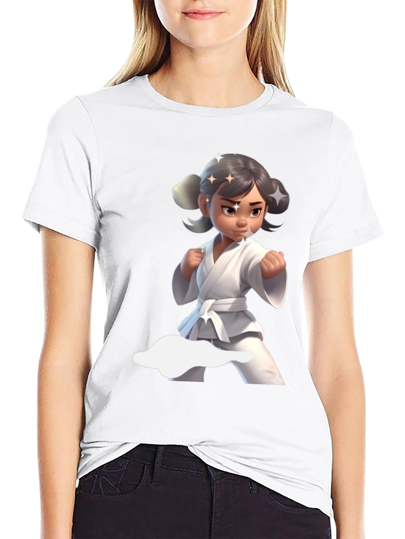 Karate Girl Graphic Tee - Black Cotton Shirt