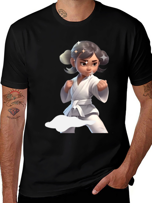 Karate Girl Graphic Tee - Black Cotton Shirt