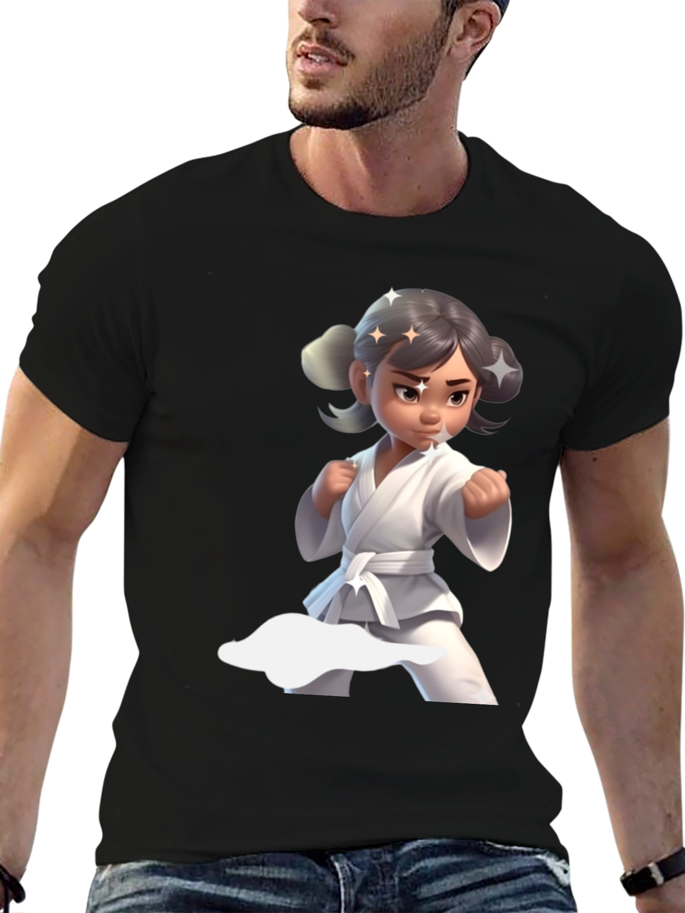 Karate Girl Graphic Tee - Black Cotton Shirt