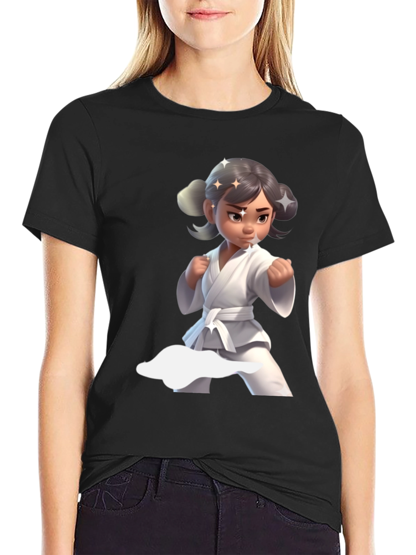 Karate Girl Graphic Tee - Black Cotton Shirt