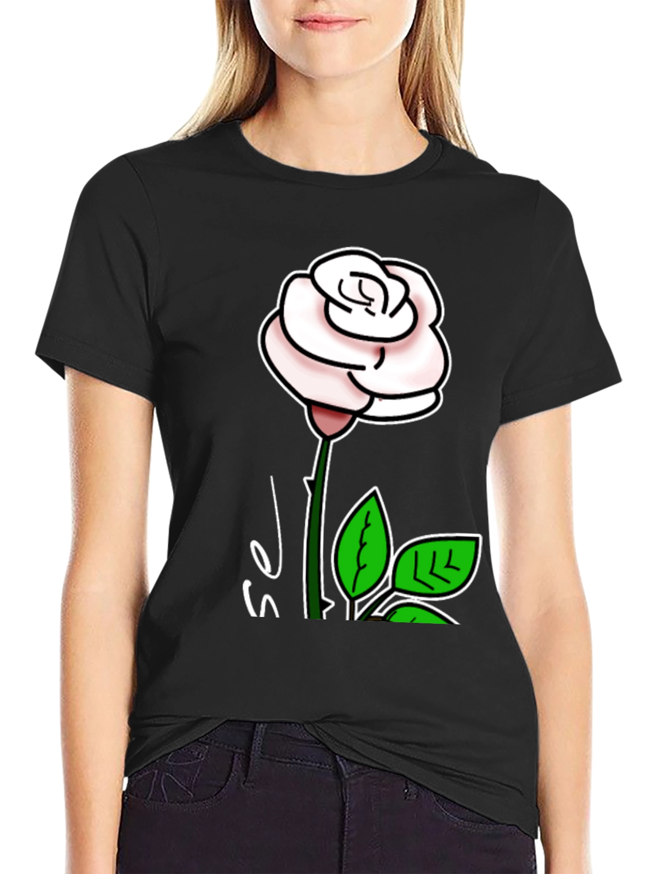 Black Rose Graphic T-Shirt - Stylish Floral Design