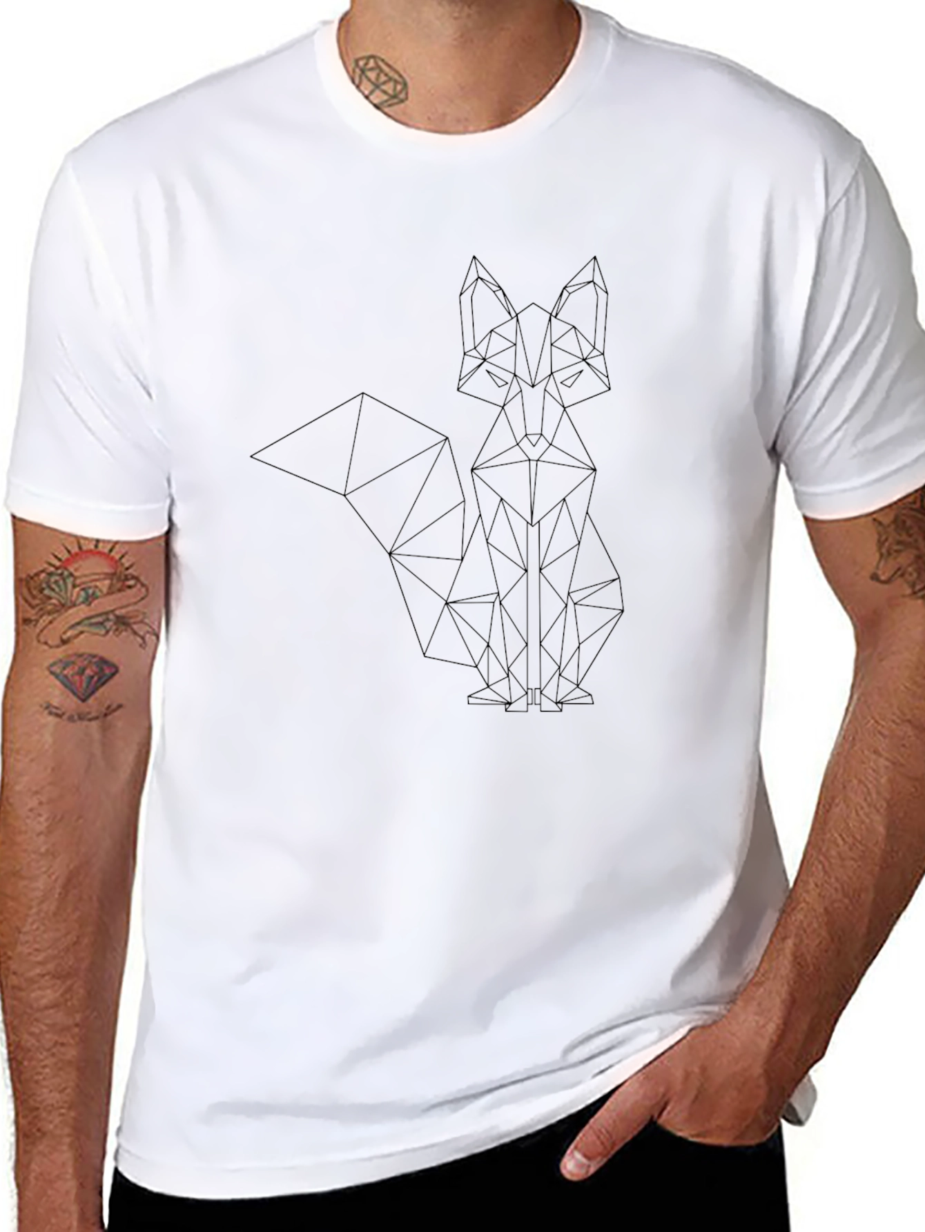 Geometric Fox Graphic Tee - Modern Black T-Shirt