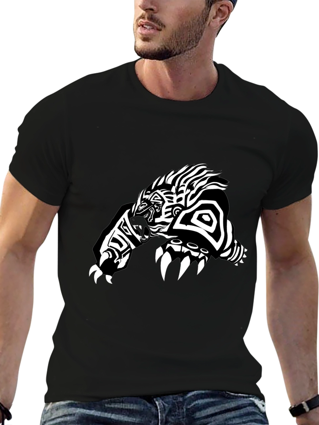 Tribal Bear Graphic Tee - Black
