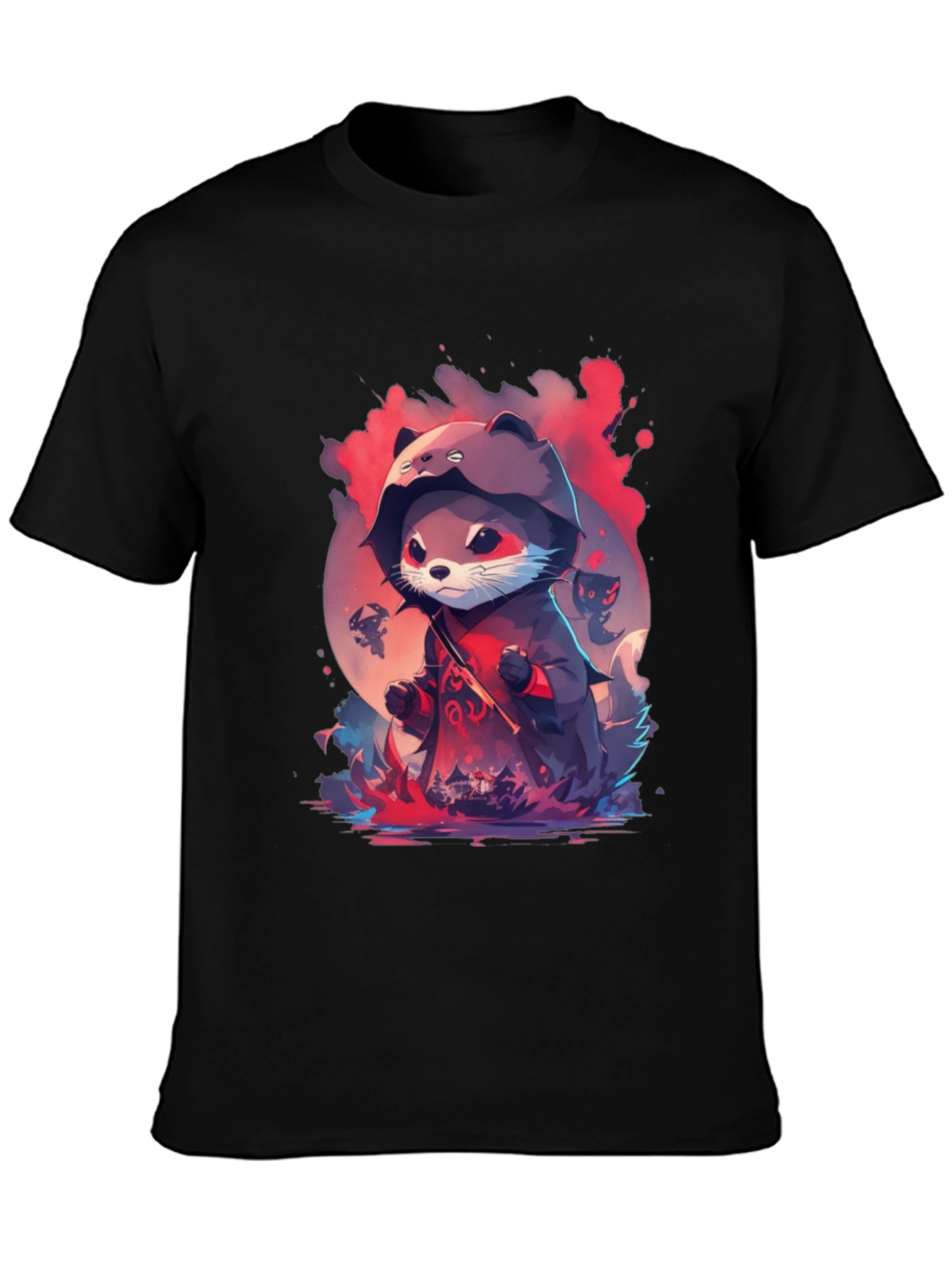 Ninja Otter Graphic Tee - Black Cotton Blend
