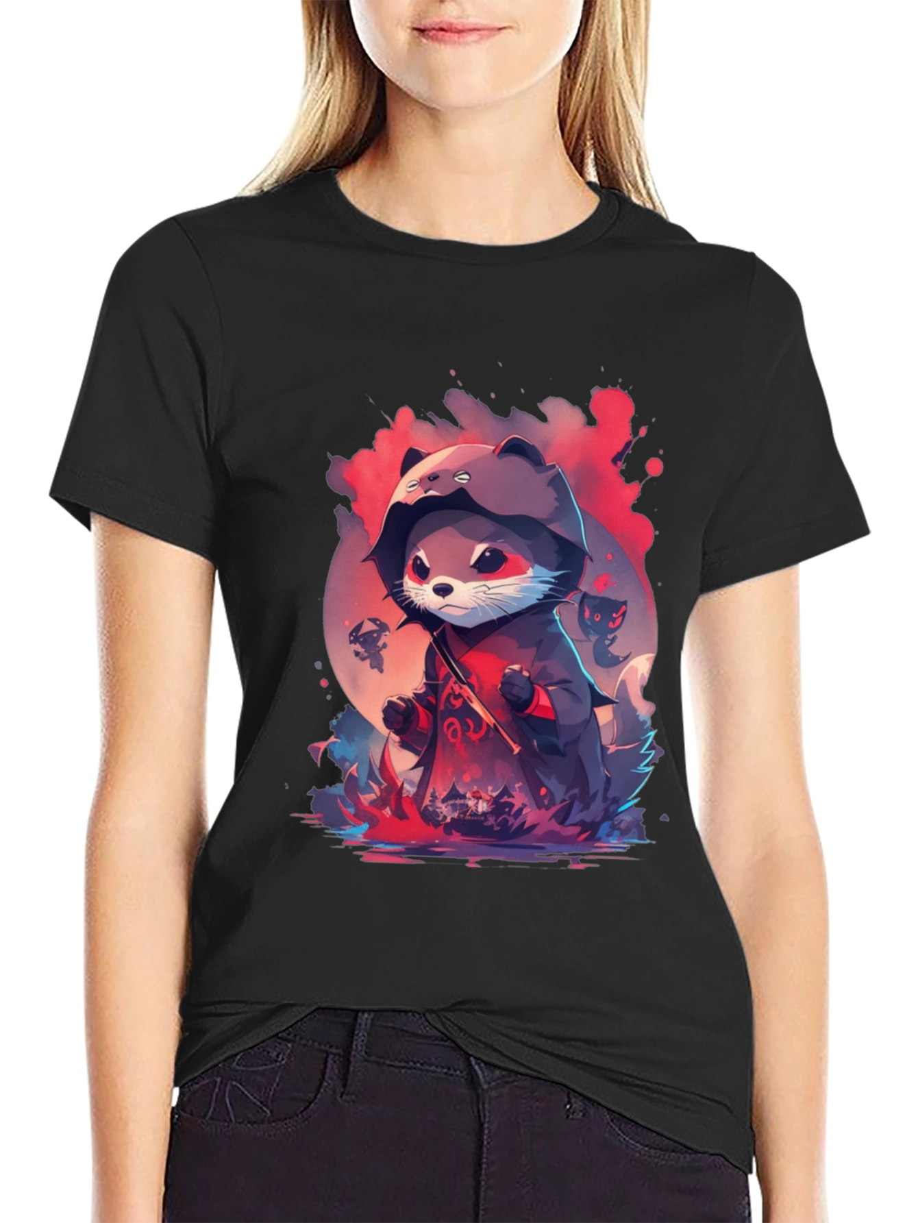 Ninja Otter Graphic Tee - Black Cotton Blend