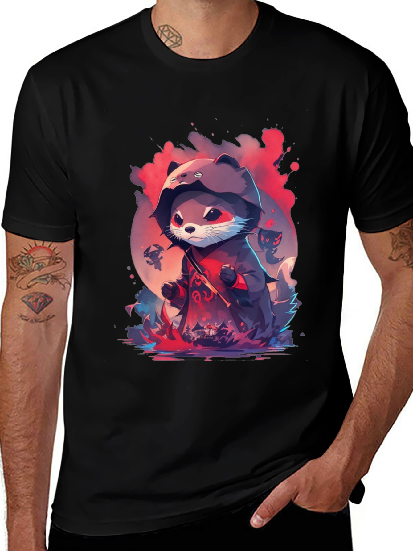 Ninja Otter Graphic Tee - Black Cotton Blend