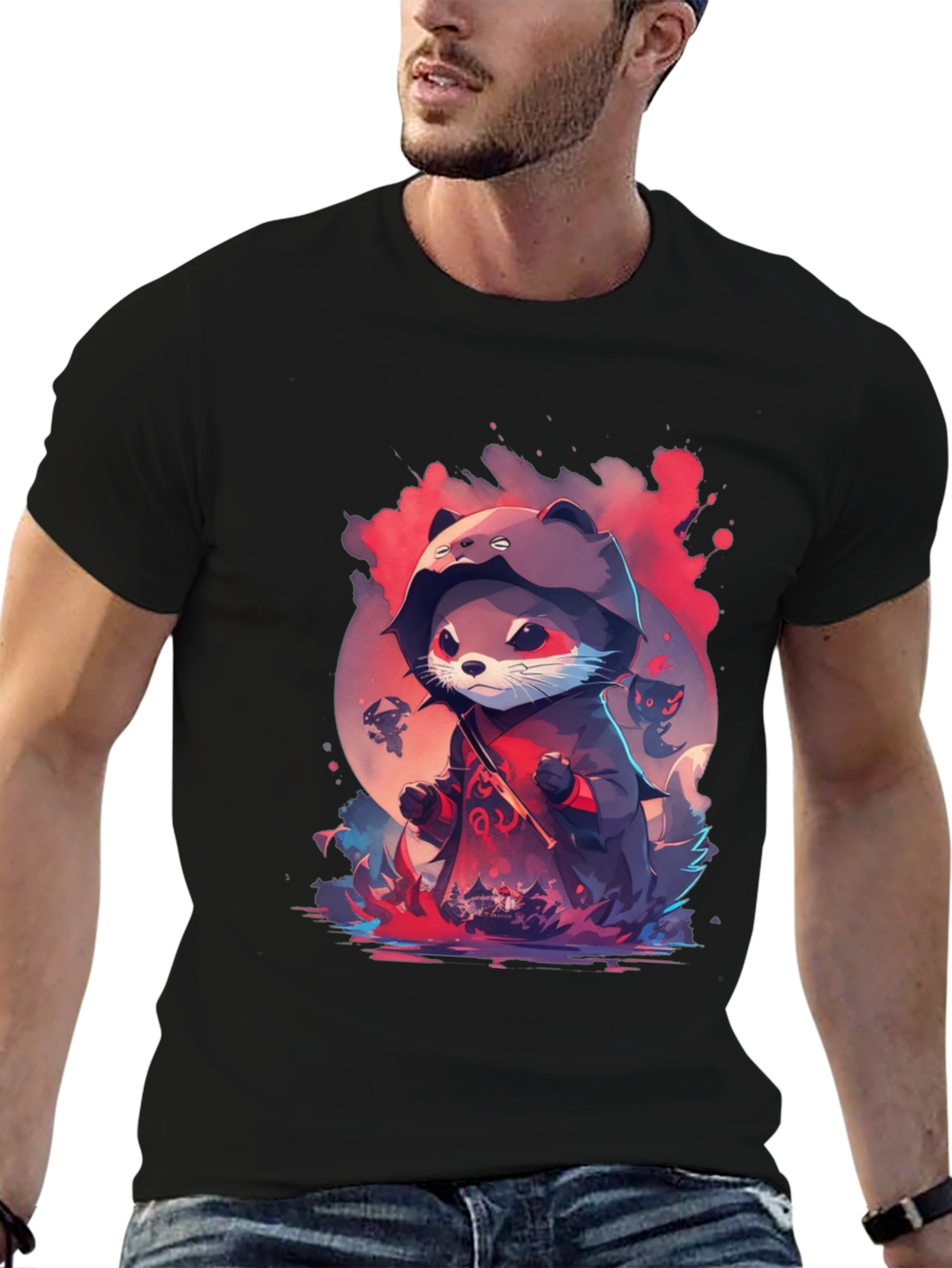Ninja Otter Graphic Tee - Black Cotton Blend