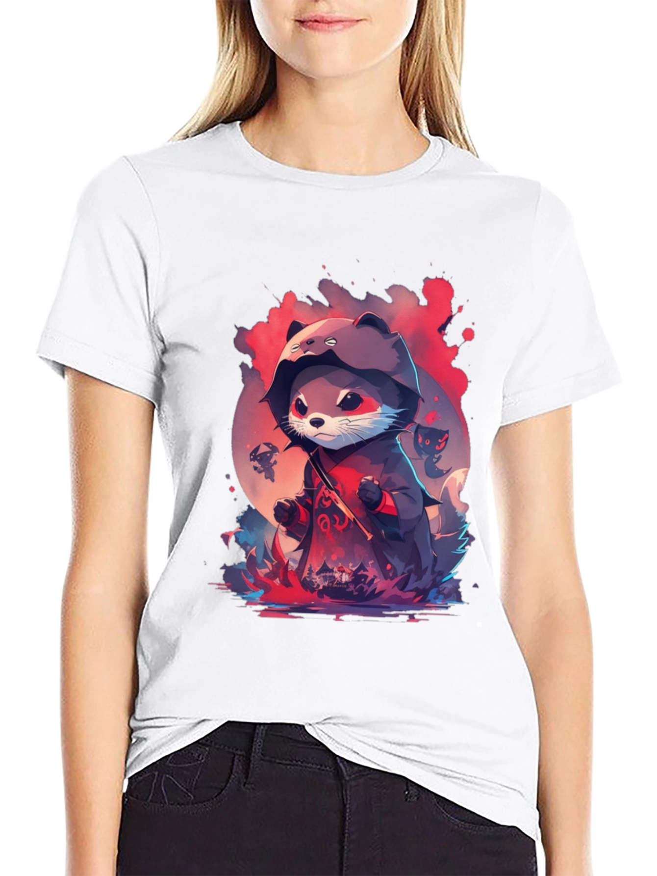 Ninja Otter Graphic Tee - Black Cotton Blend