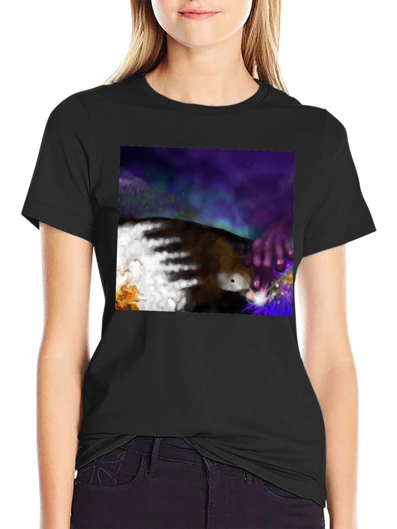 Artistic Aurora Borealis Graphic Tee - Black
