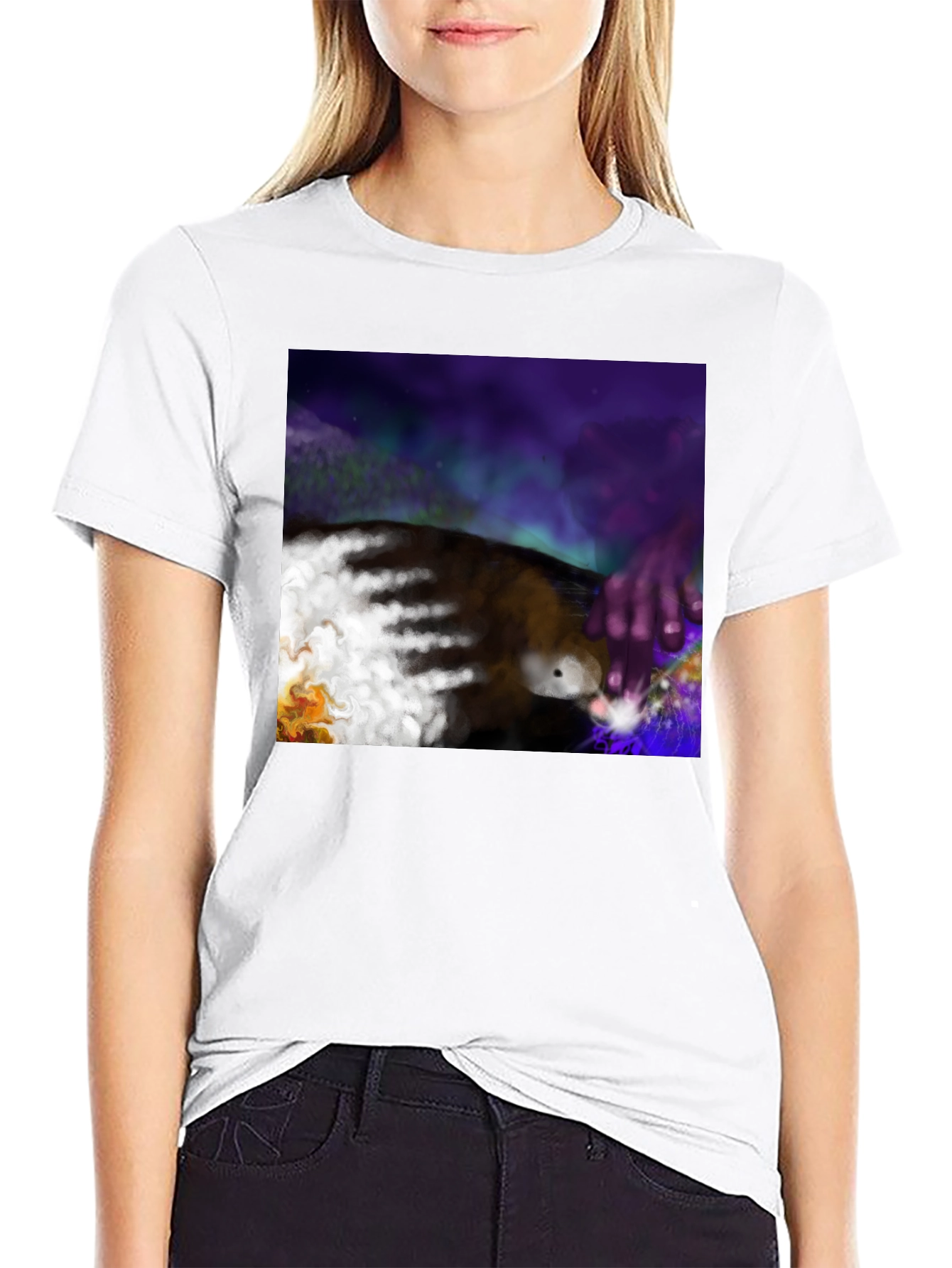 Artistic Aurora Borealis Graphic Tee - Black