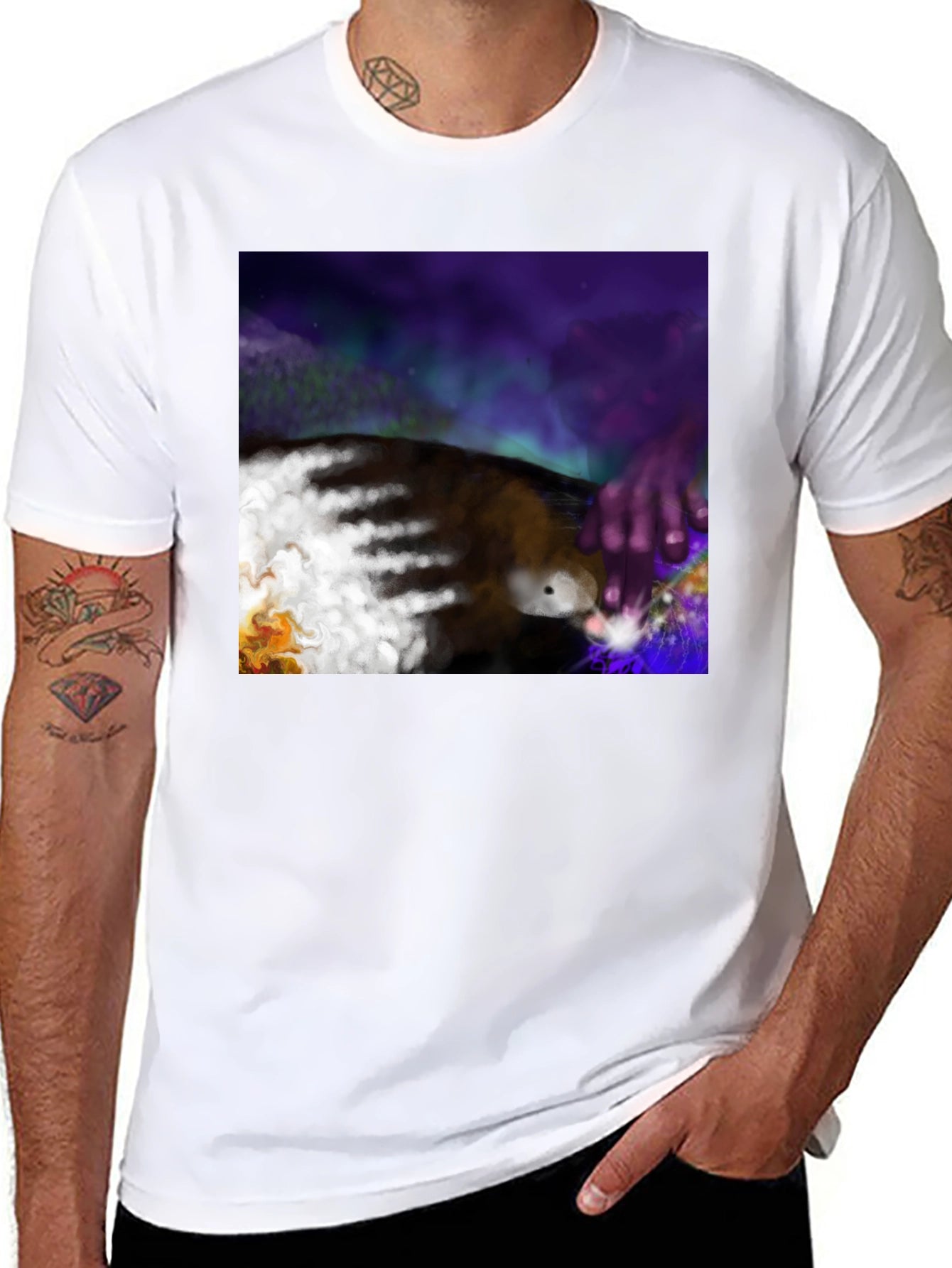 Artistic Aurora Borealis Graphic Tee - Black