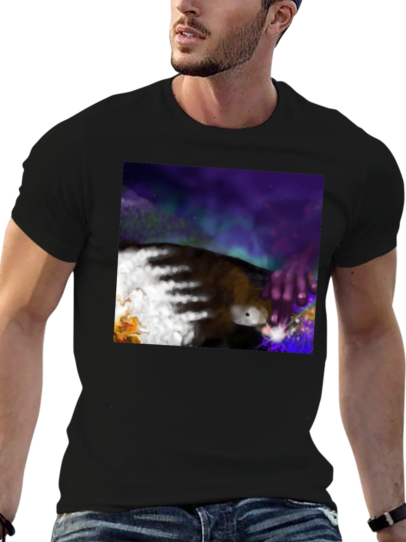 Artistic Aurora Borealis Graphic Tee - Black