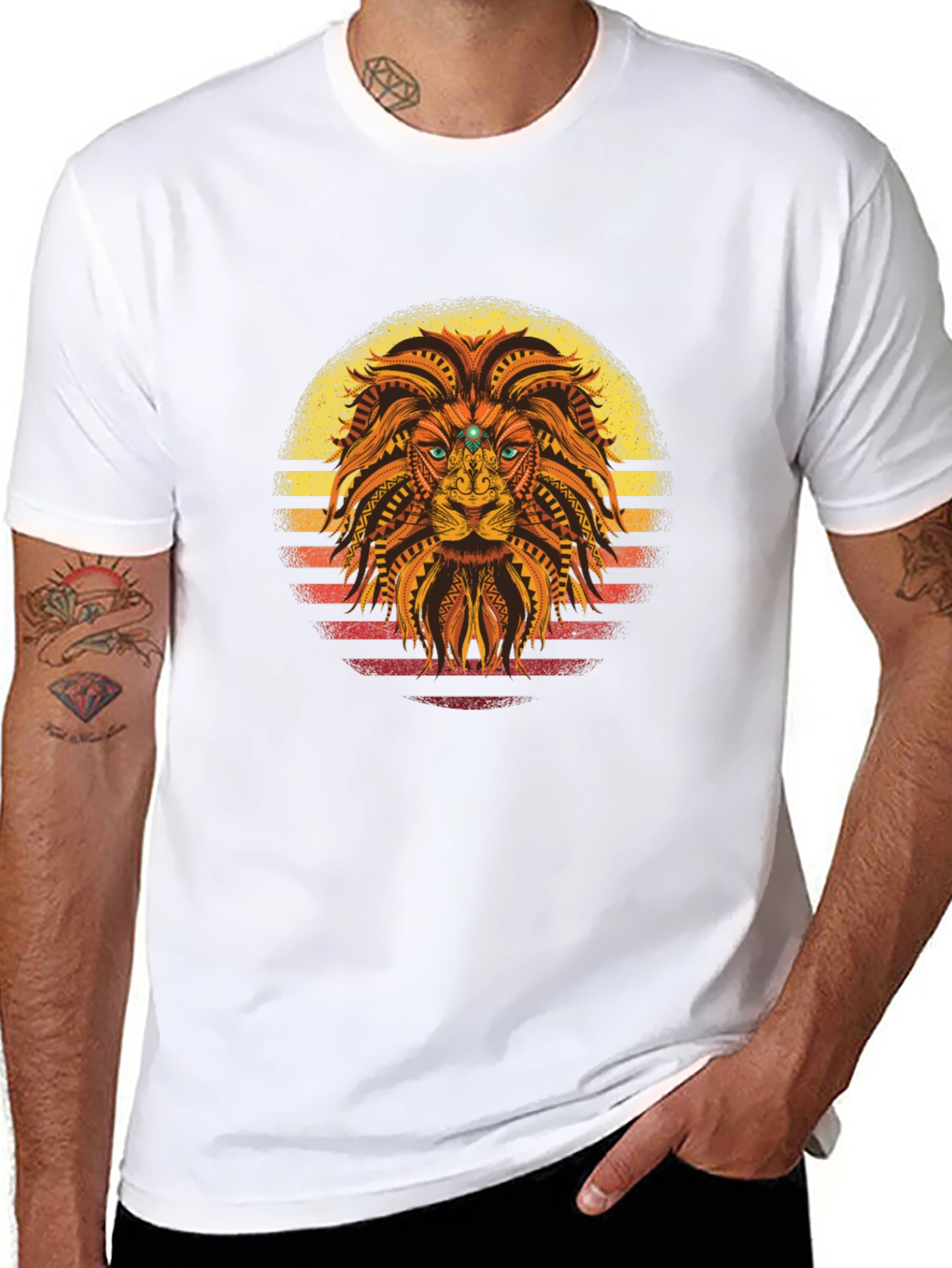 Lion Sunset Graphic Tee - Unique Tribal Design