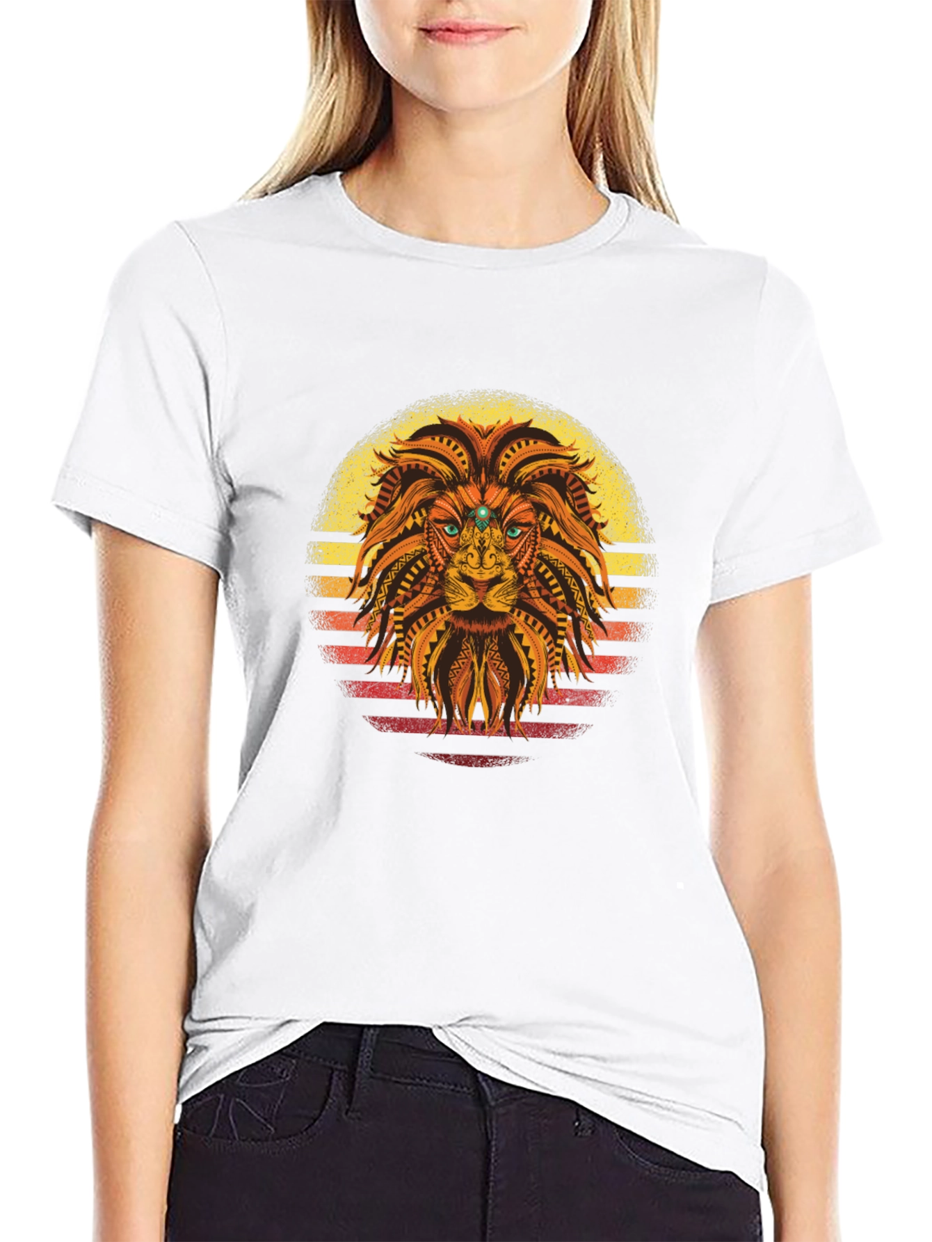 Lion Sunset Graphic Tee - Unique Tribal Design