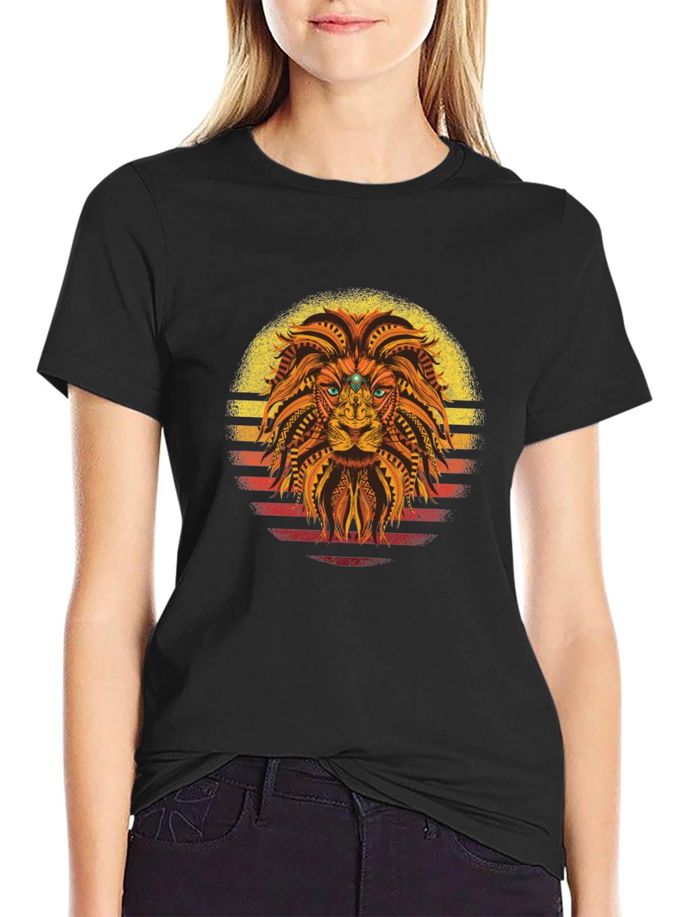 Lion Sunset Graphic Tee - Unique Tribal Design